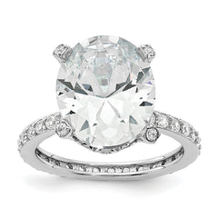 Cheryl M Sterling Silver Rhodium-plated Brilliant-cut CZ Oval Center with Side Stones Ring