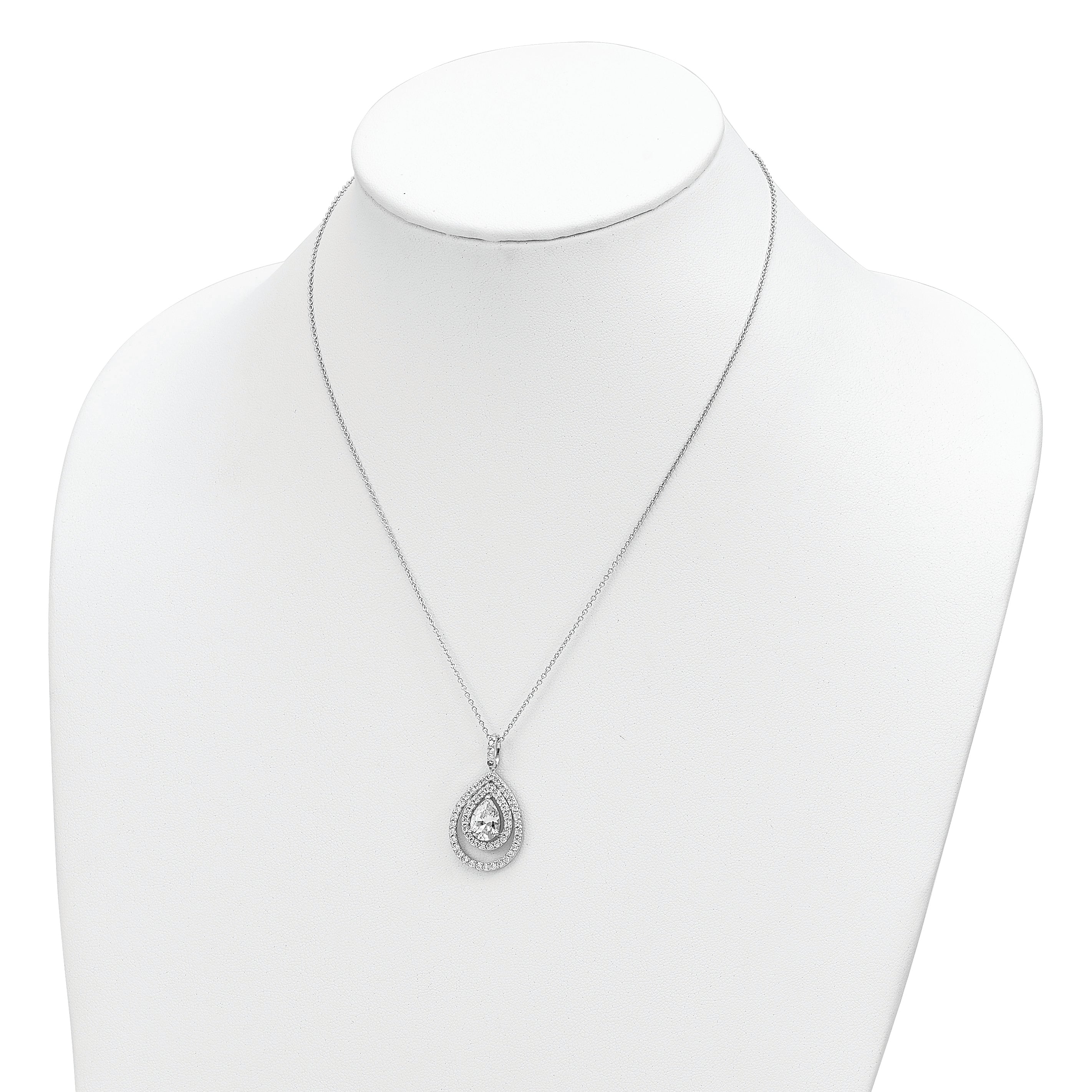 Cheryl M Sterling Silver Rhodium-plated Brilliant-cut CZ Double Halo Pear Shaped 18 Inch Necklace