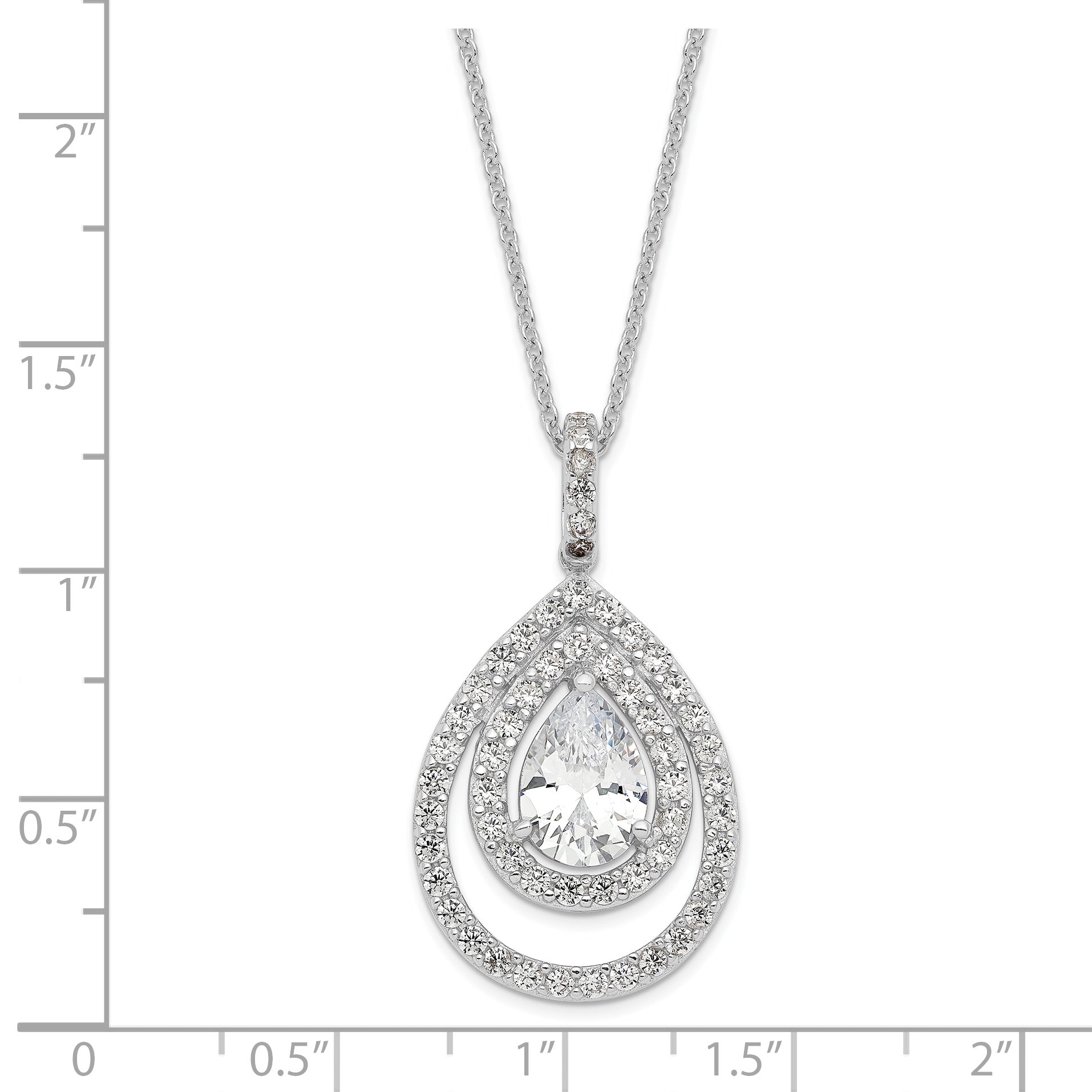 Cheryl M Sterling Silver Rhodium-plated Brilliant-cut CZ Double Halo Pear Shaped 18 Inch Necklace