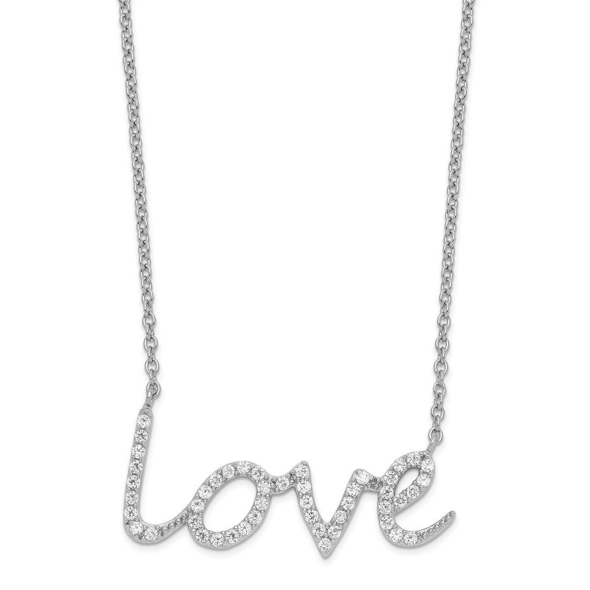 Cheryl M Sterling Silver Rhodium-Rhodium-Plated Brilliant-cut CZ LOVE 18 Inch Necklace