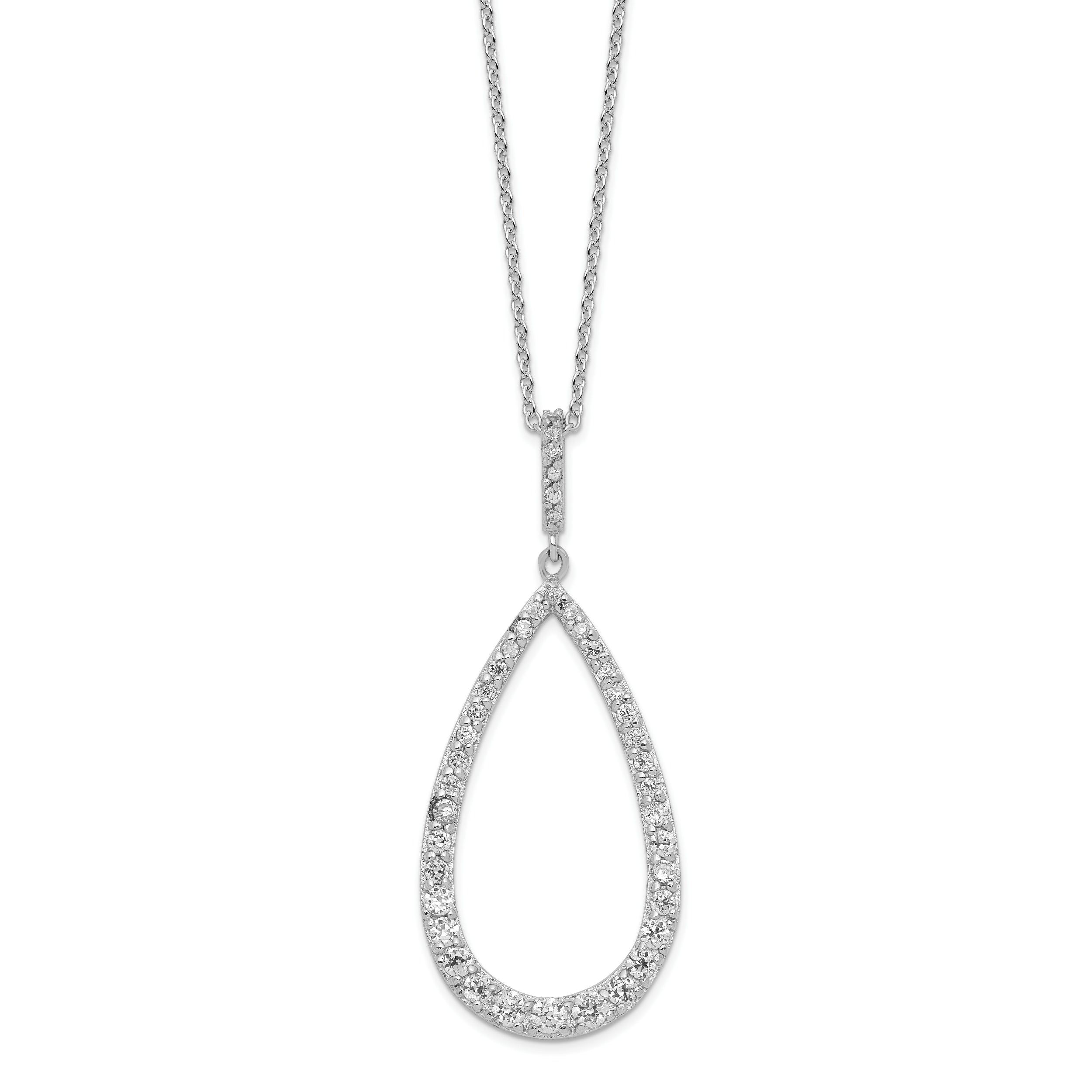 Cheryl M Sterling Silver Rhodium-Rhodium-Plated Brilliant-cut CZ Open Pear Shape 18 Inch Necklace