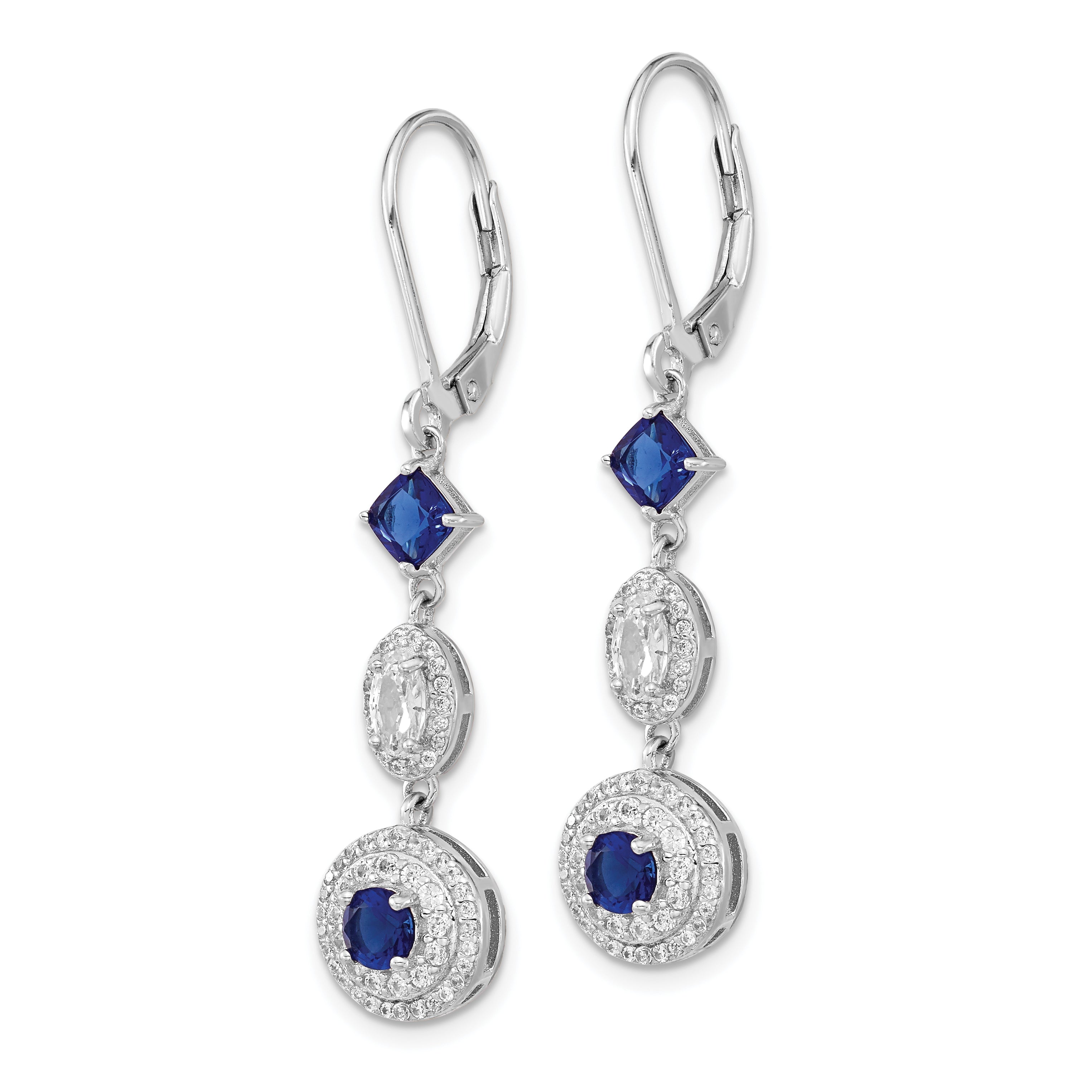 Cheryl M Sterling Silver Rhodium-plated Cushion-cut/Brilliant-cut Blue Glass and Brilliant-cut White CZ Leverback Dangle Earrings Secondary image