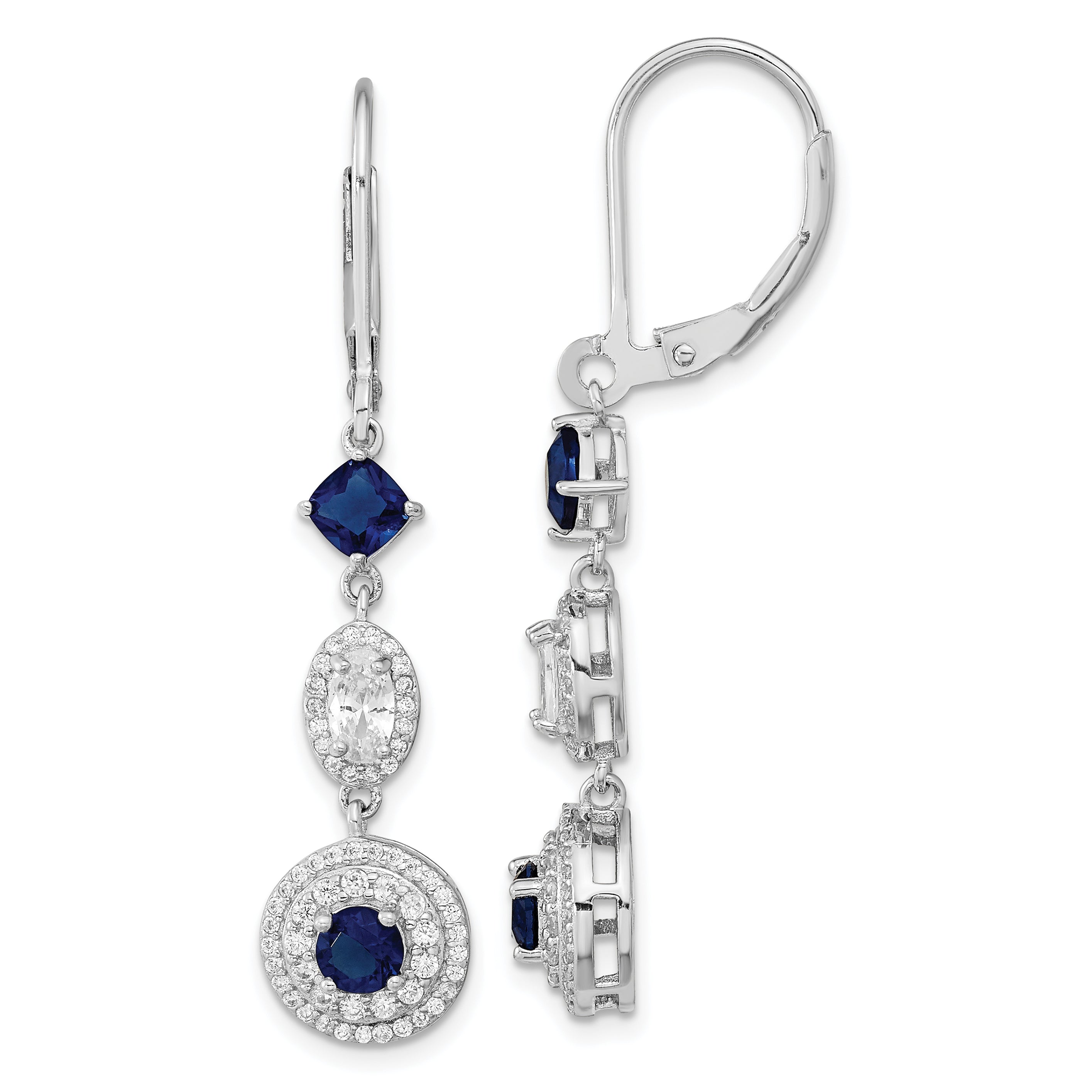 Cheryl M Sterling Silver Rhodium-plated Cushion-cut/Brilliant-cut Blue Glass and Brilliant-cut White CZ Leverback Dangle Earrings Main image