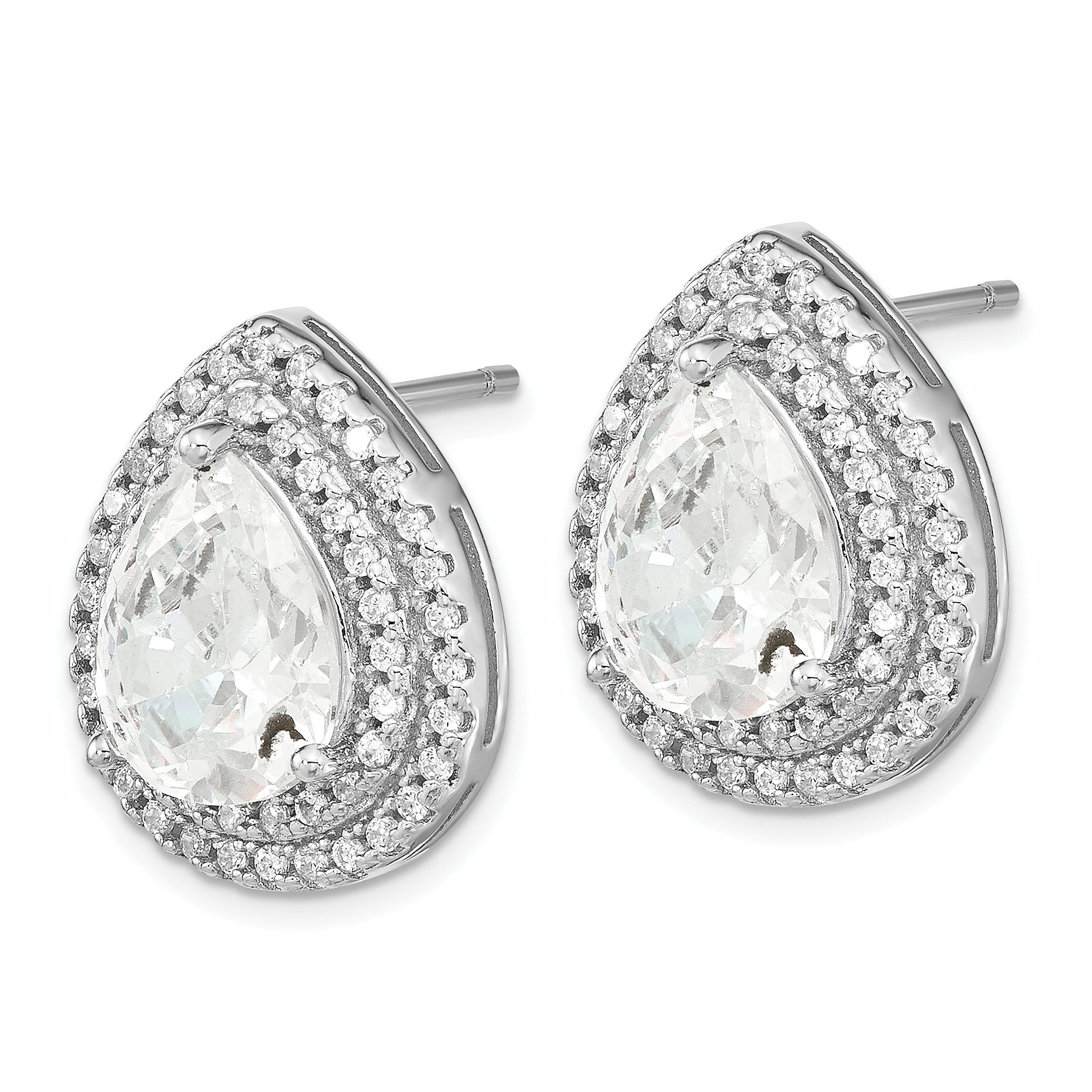 Cheryl M Sterling Silver Rhodium-plated Brilliant-cut Pear Shaped CZ Double Halo Post Earrings Secondary image