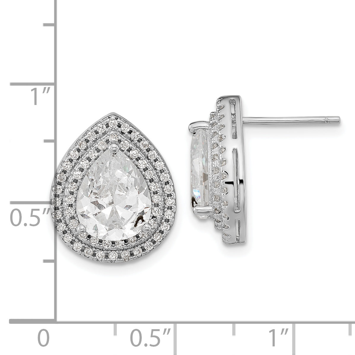 Cheryl M Sterling Silver Rhodium-plated Brilliant-cut Pear Shaped CZ Double Halo Post Earrings
