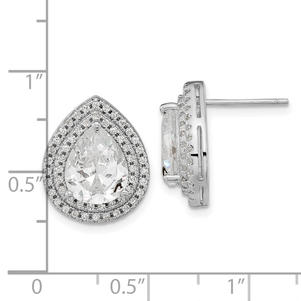 Cheryl M Sterling Silver Rhodium-plated Brilliant-cut Pear Shaped CZ Double Halo Post Earrings
