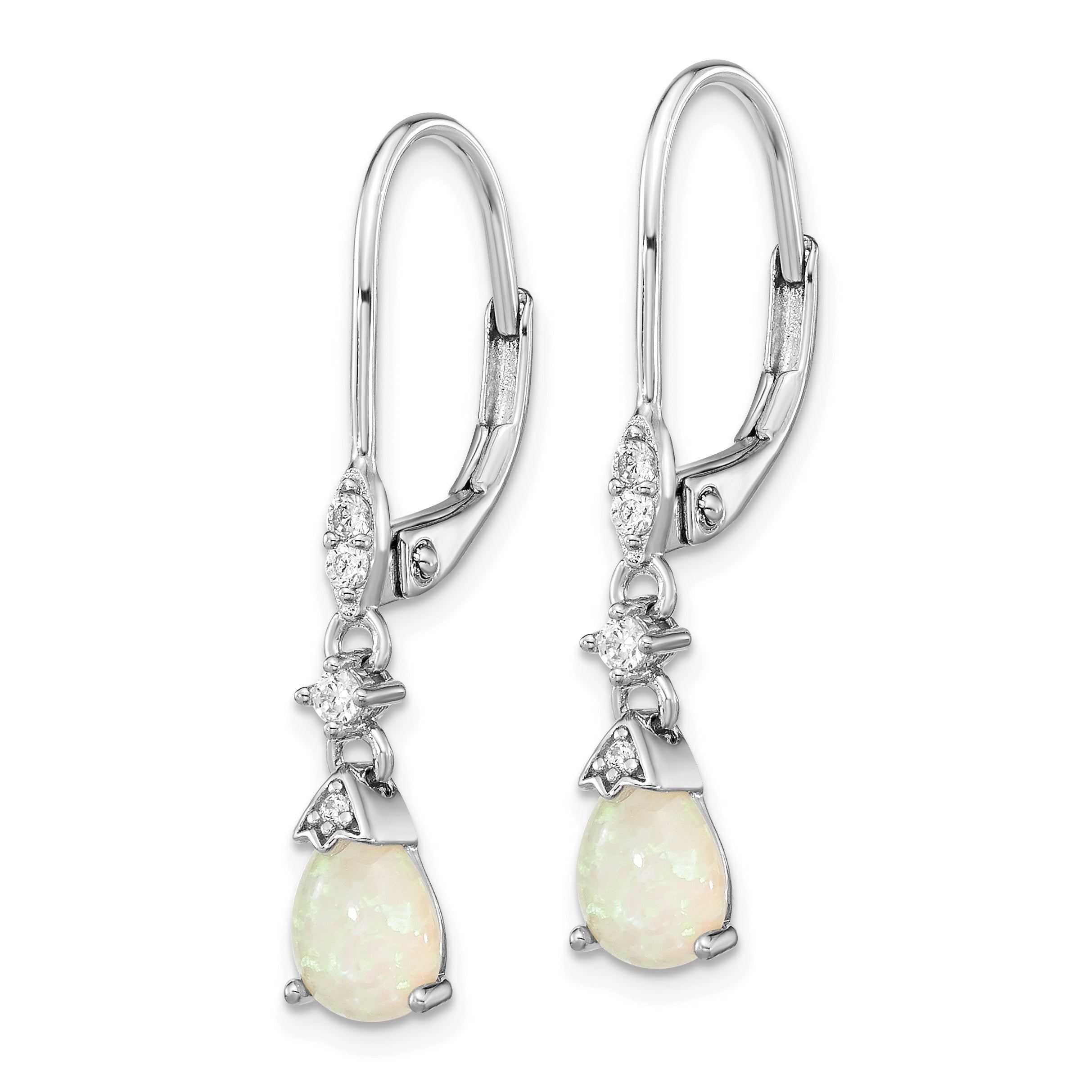 Cheryl M Sterling Silver Rhodium-plated Cabochon Lab Created Opal and Brilliant-cut CZ Dangle Leverback Earrings Secondary image