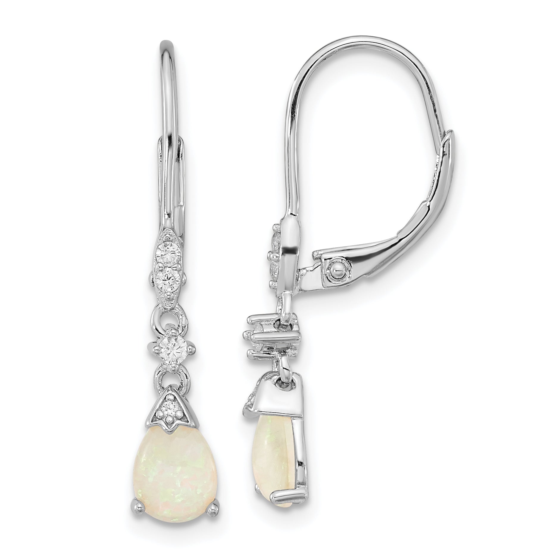 Cheryl M Sterling Silver Rhodium-plated Cabochon Lab Created Opal and Brilliant-cut CZ Dangle Leverback Earrings Main image