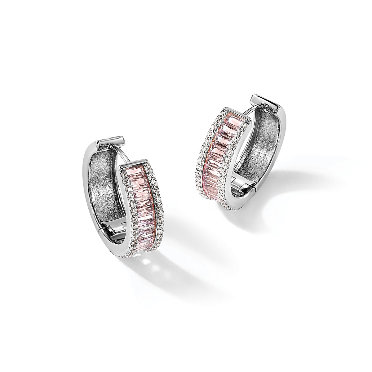 Emerald-Cut Round White Cubic Zirconia Hoop Earrings in Gold-Plated Sterling Silver - Sophia Jewelers
