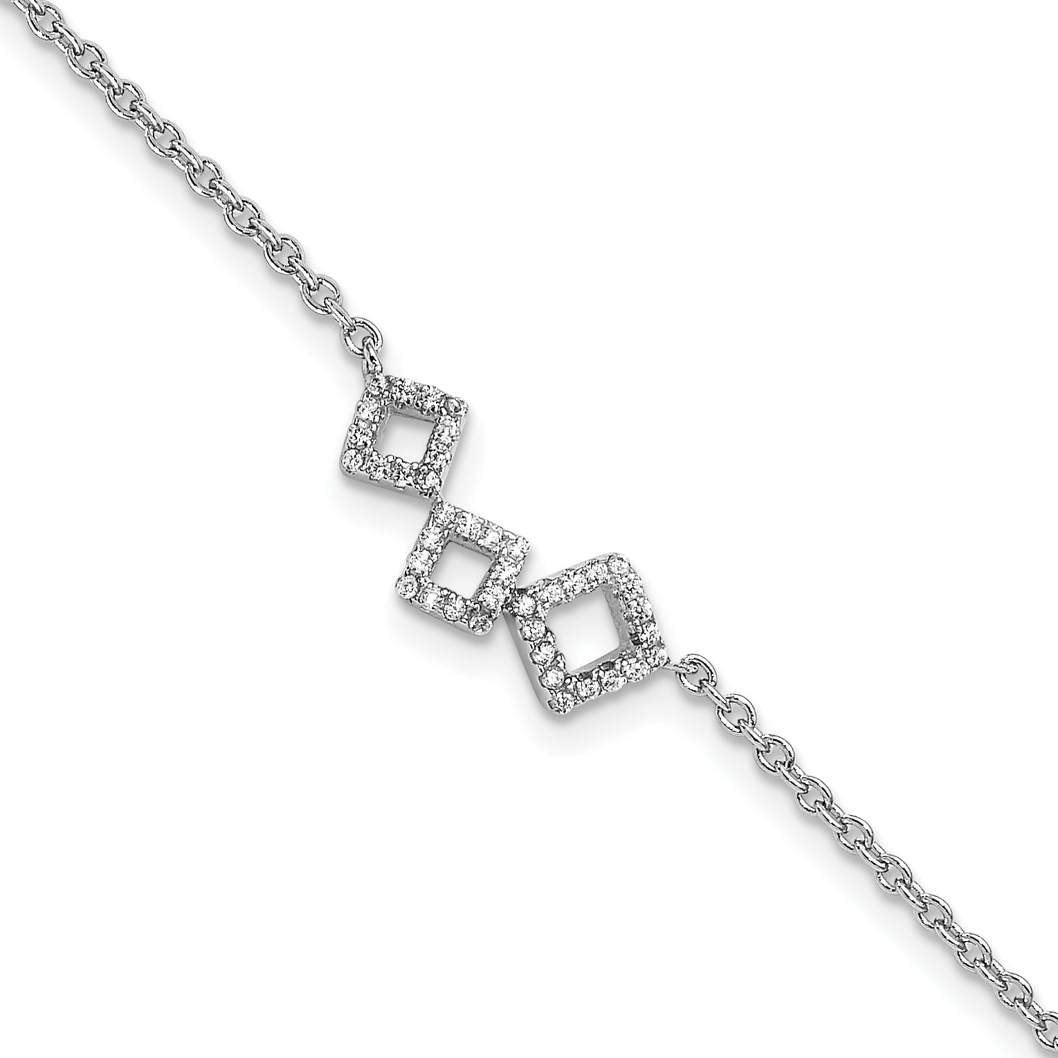 Cheryl M Sterling Silver Rhodium-Rhodium-Plated Brilliant-cut CZ Geometric 9.5 Inch Anklet with 1 Inch Extender Main image