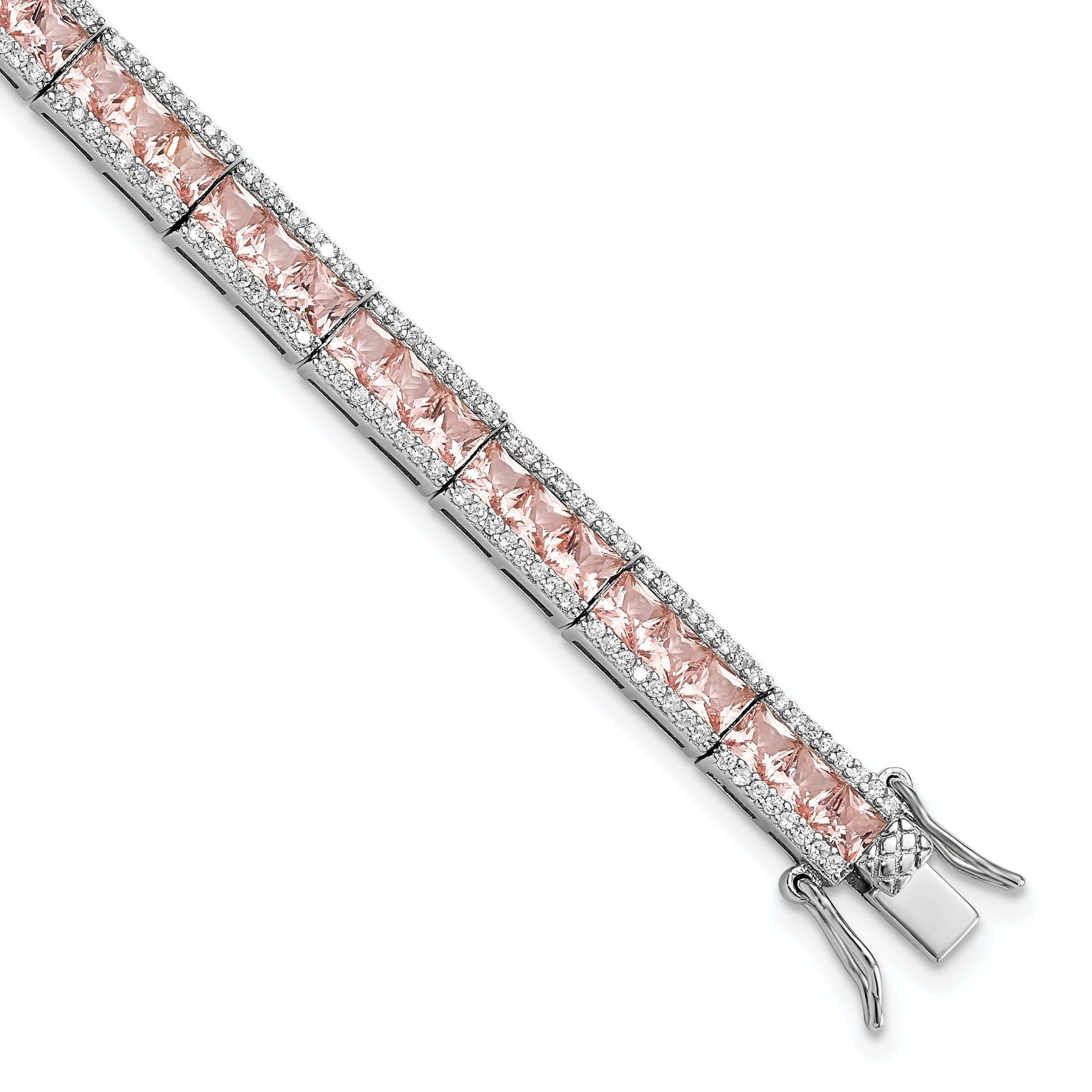 Cheryl M Sterling Silver Rhodium-Rhodium-Plated Princess-cut Pink Nano Crystal and White Brilliant-cut CZ 7.25 Inch Bracelet Main image