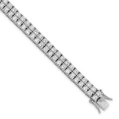 Cheryl M Sterling Silver Rhodium-Rhodium-Plated Brilliant-cut CZ Two Row 7.5 Inch Tennis Bracelet