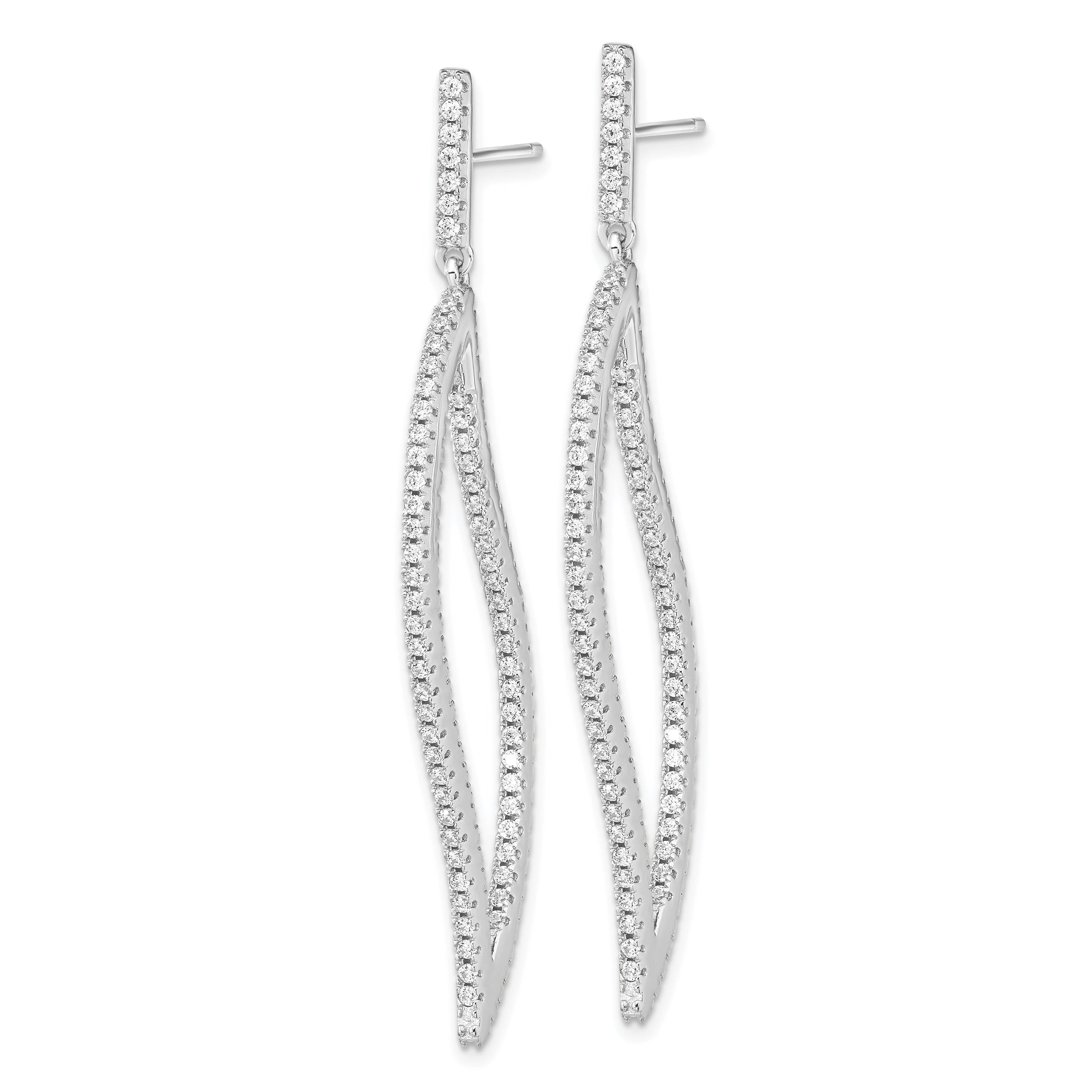 Cheryl M Sterling Silver Rhodium-plated Brilliant-cut CZ In and Out Geometric Post Dangle Earrings