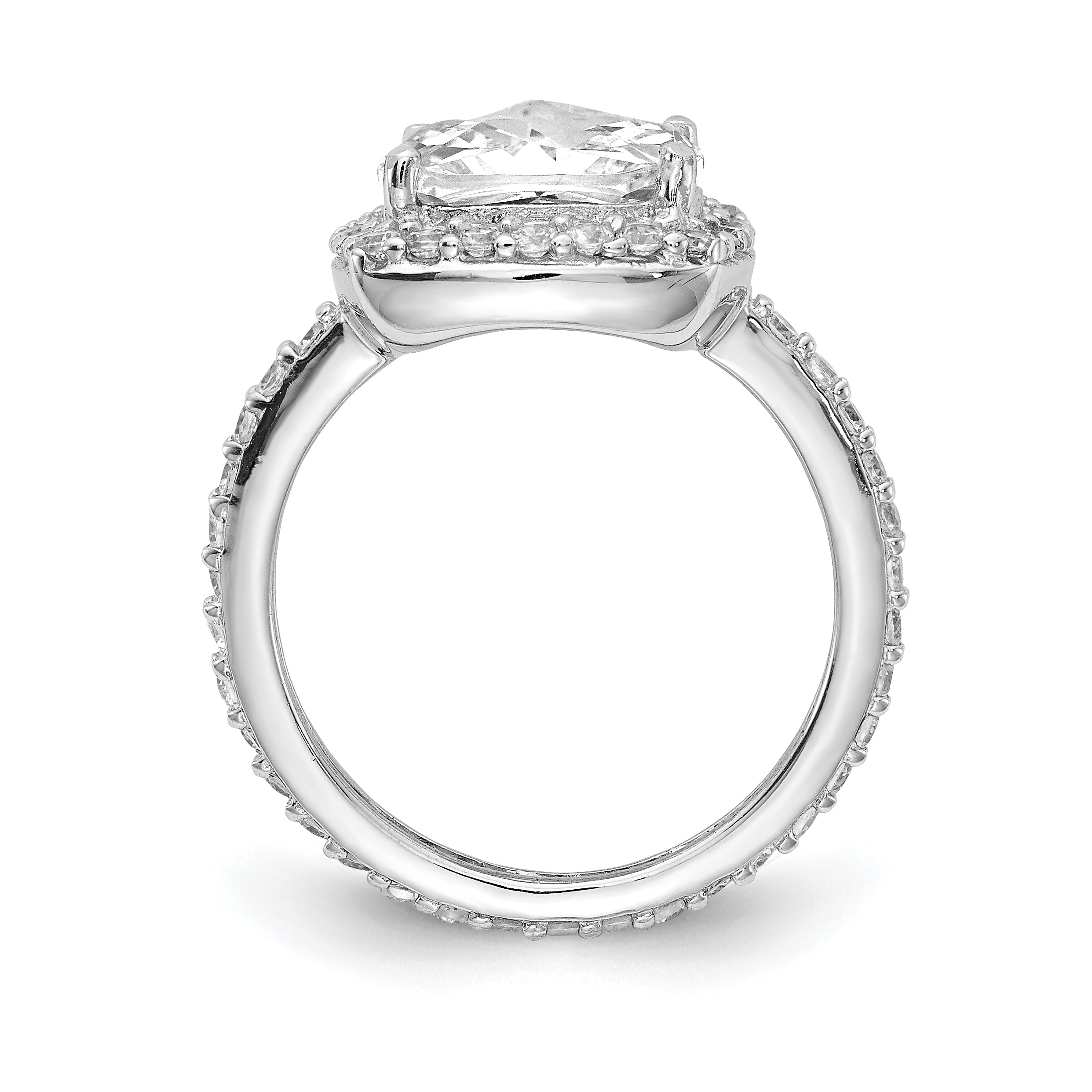 Cheryl M Sterling Silver Rhodium-Plated Rose-cut and Brilliant-cut CZ Square Halo Ring Secondary image