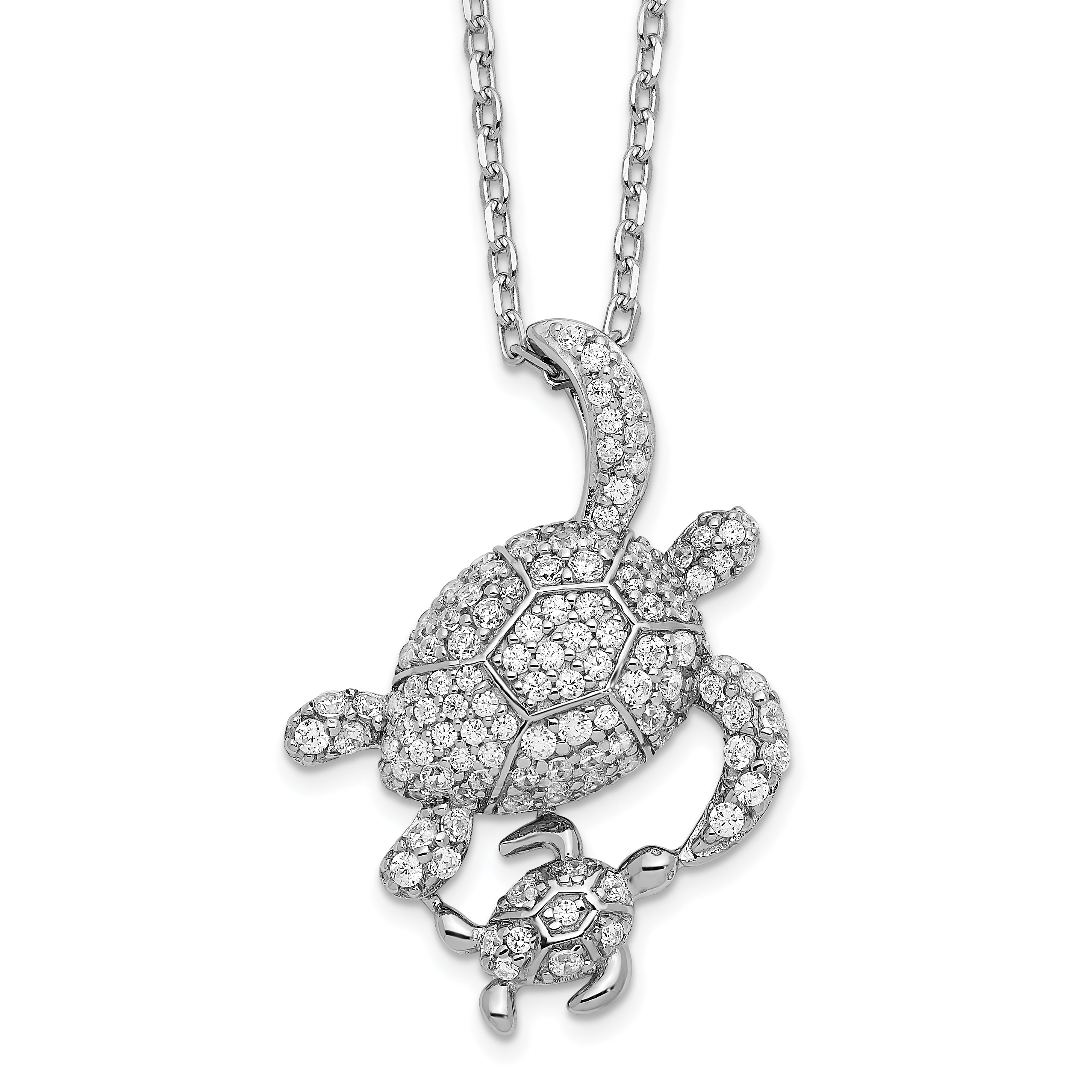 Cheryl M Sterling Silver Rhodium-Rhodium-Plated Brilliant-cut CZ Turtles 16 Inch Necklace with 2 Inch Extender Main image