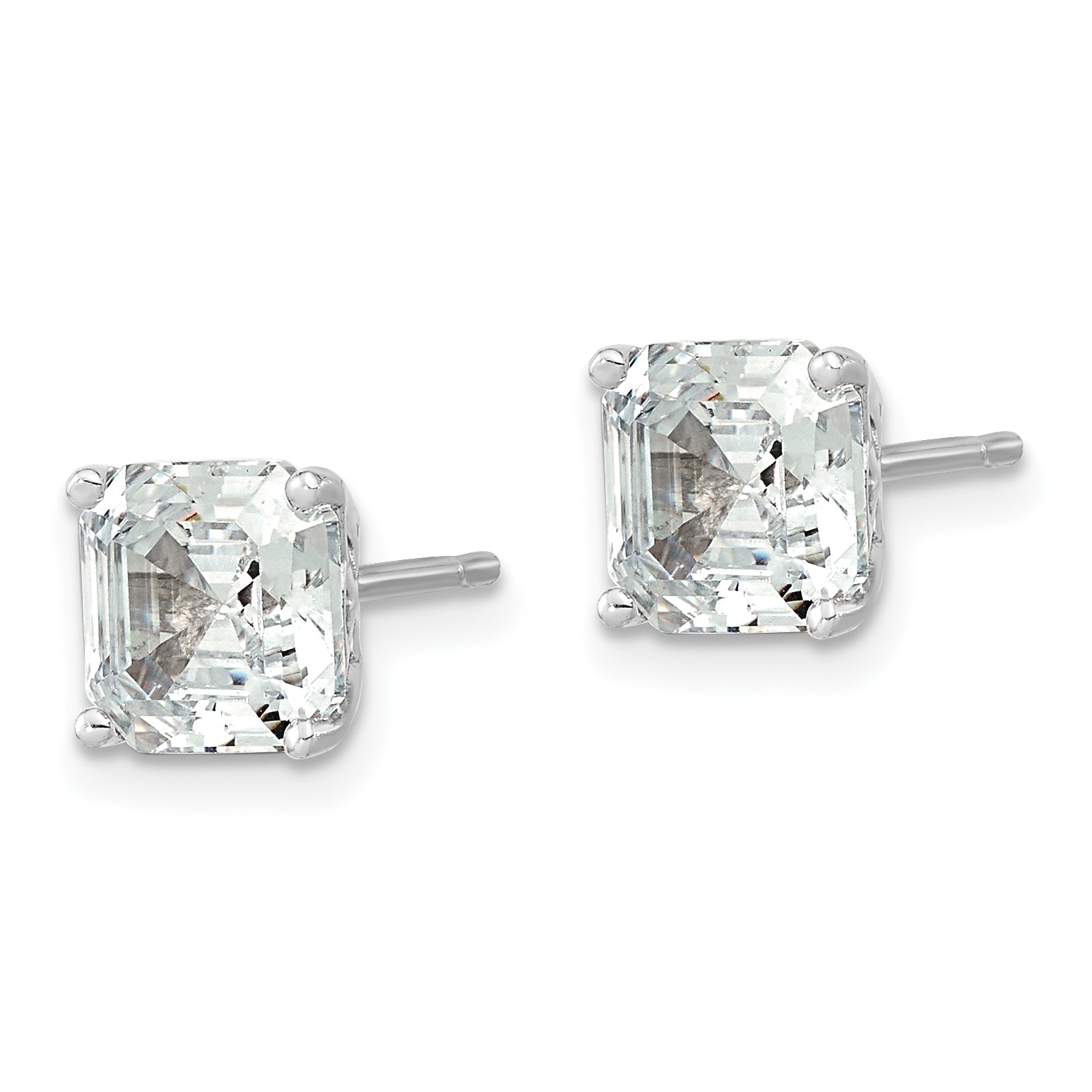 Cheryl M Sterling Silver Rhodium-plated Asscher-cut 7mm CZ Square Post Stud Earrings Secondary image