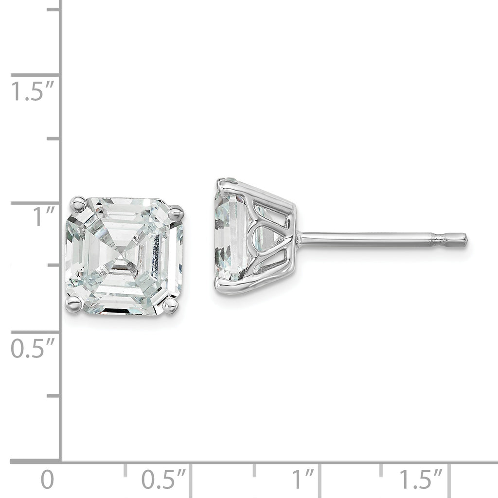 Cheryl M Sterling Silver Rhodium-plated Asscher-cut 7mm CZ Square Post Stud Earrings