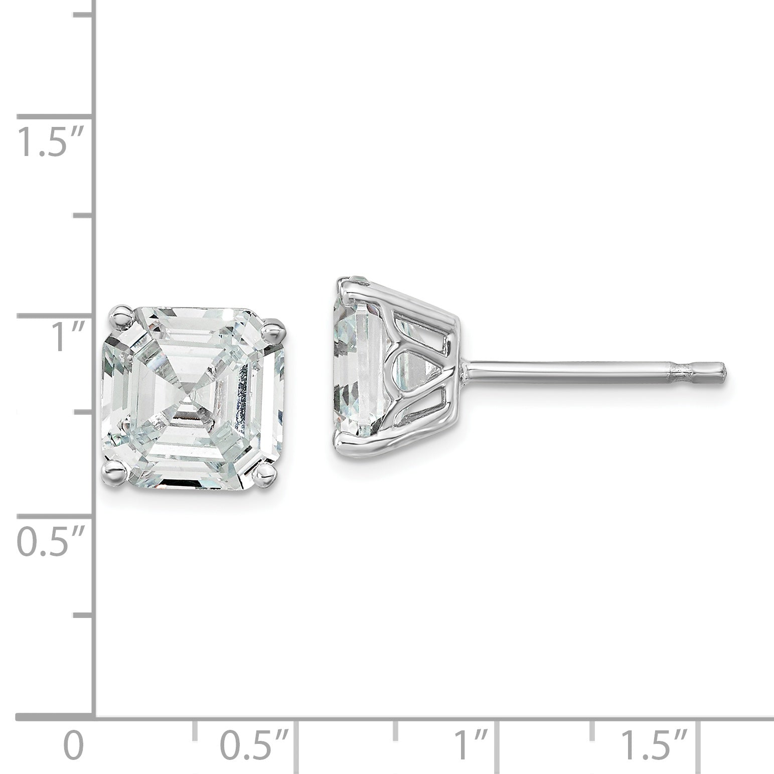 Cheryl M Sterling Silver Rhodium-plated Asscher-cut 7mm CZ Square Post Stud Earrings