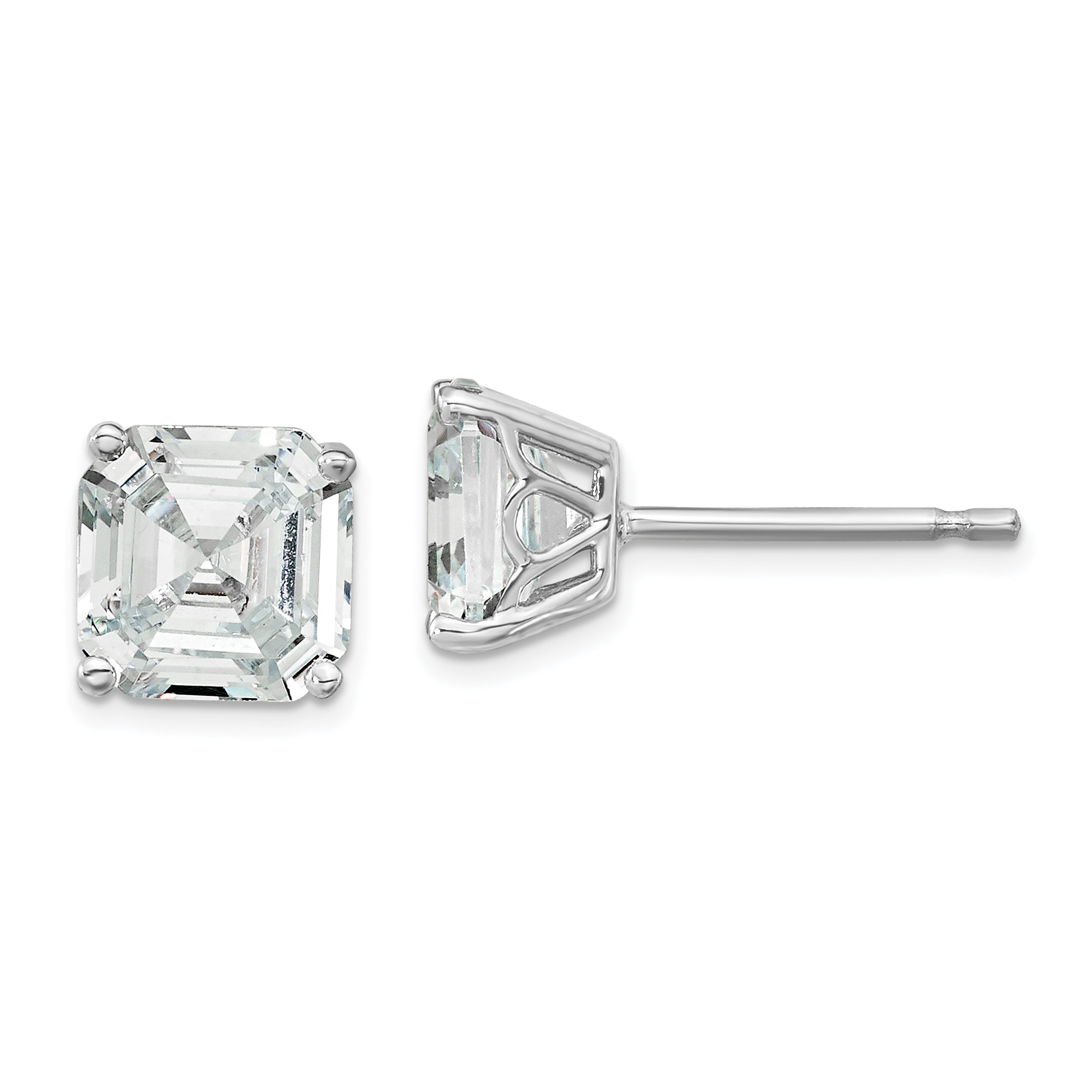 Cheryl M Sterling Silver Rhodium-plated Asscher-cut 7mm CZ Square Post Stud Earrings Main image