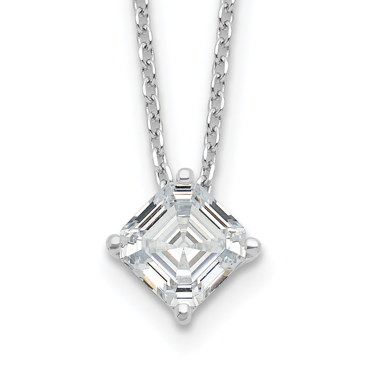 Cheryl M Sterling Silver Rhodium-Rhodium-Plated Square Step-Cut CZ 16 Inch Necklace with 2 Inch Extender