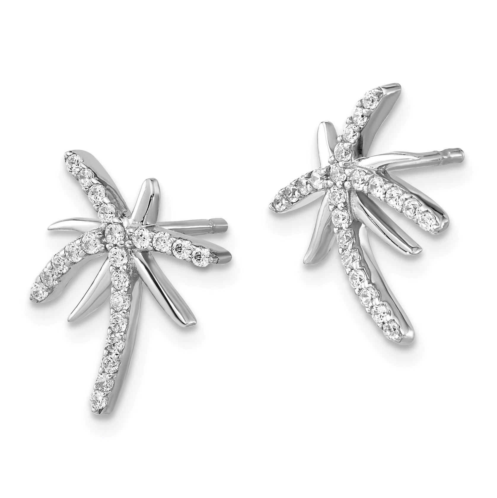 Cheryl M Sterling Silver Rhodium-plated Brilliant-cut CZ Palm Tree Post Earrings Secondary image