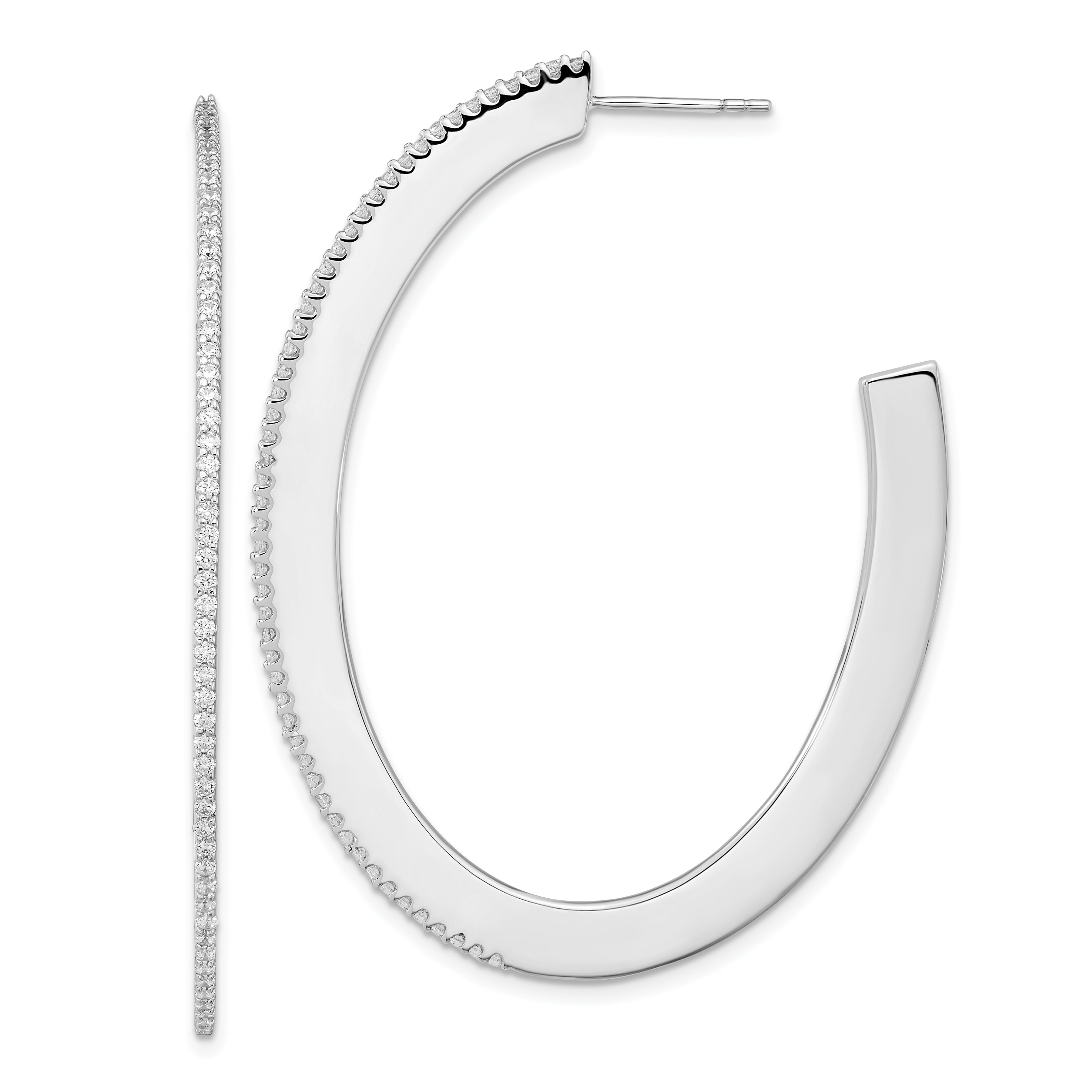 Cheryl M Sterling Silver Rhodium-plated Brilliant-cut CZ Oval Shaped Post J-Hoop Earrings Main image