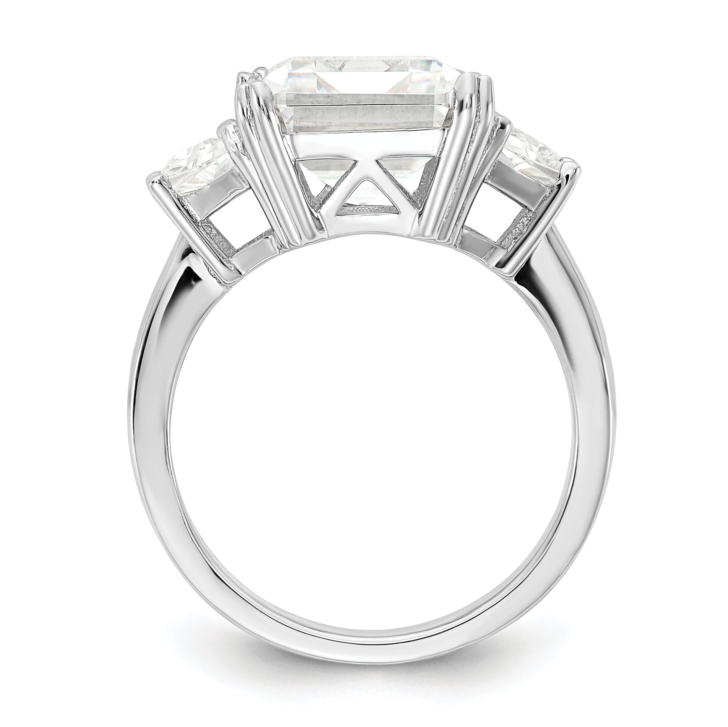 Cheryl M Sterling Silver Rhodium-plated Fancy Emerald-cut and Brilliant-cut CZ 3 Stone Ring Secondary image
