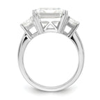 Cheryl M Sterling Silver Rhodium-plated Fancy Emerald-cut and Brilliant-cut CZ 3 Stone Ring