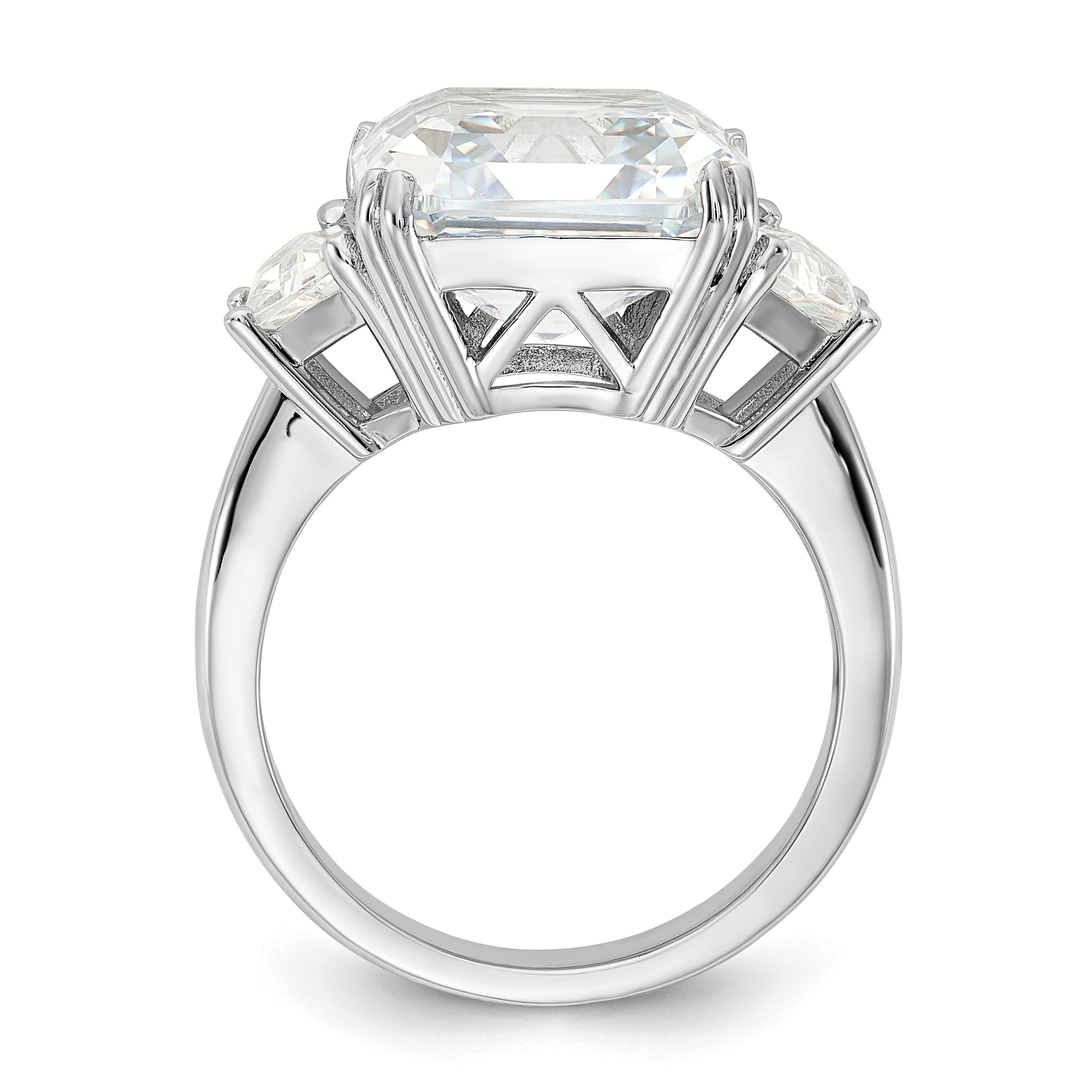 Cheryl M Sterling Silver Rhodium-plated Asscher-cut and Brilliant-cut CZ 3 Stone Ring Secondary image