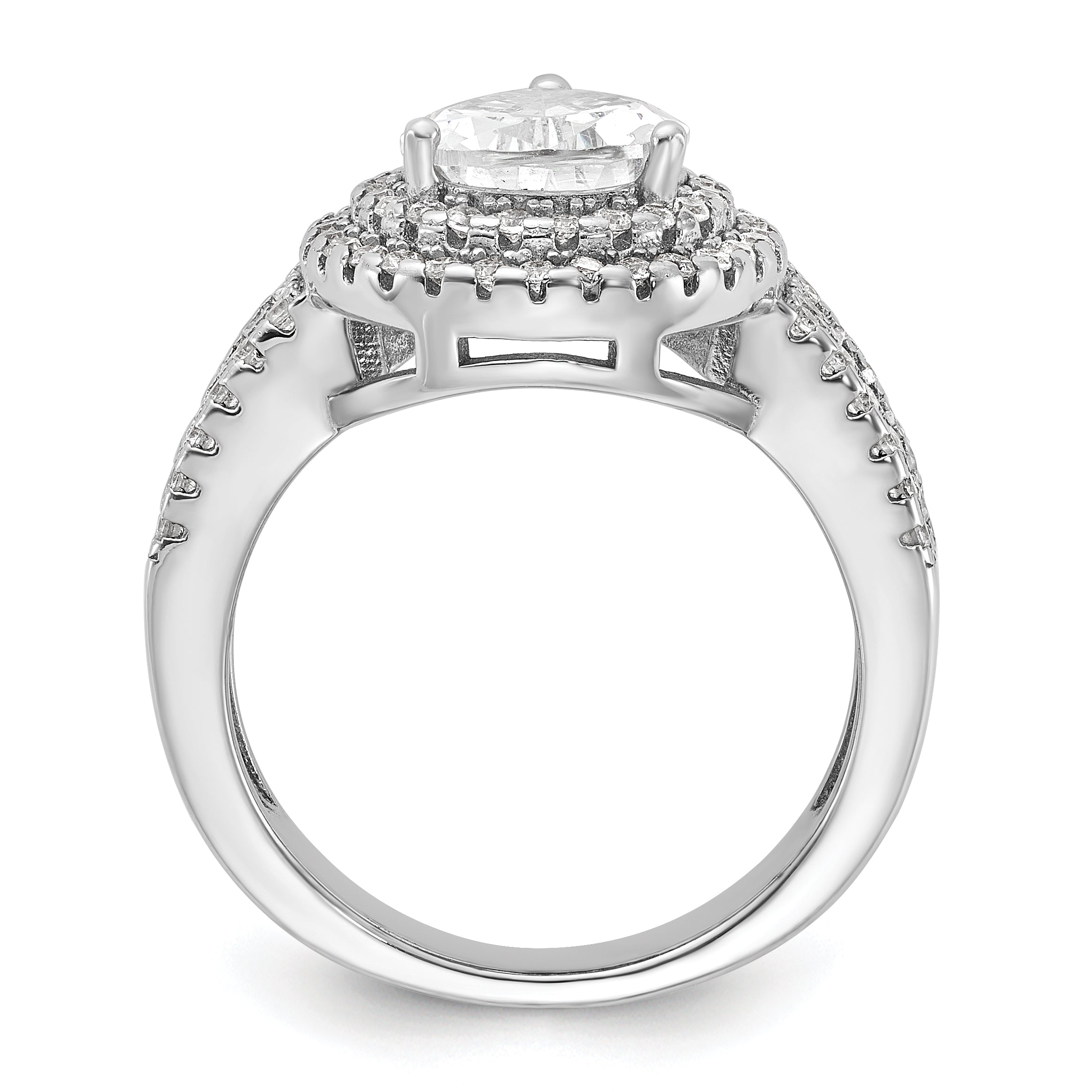 Cheryl M Sterling Silver Rhodium-Plated Brilliant-cut Pear CZ Double Halo Ring Secondary image