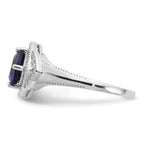 Cheryl M Sterling Silver Rhodium-plated Fancy Cushion-cut Blue Glass and Brilliant-cut White CZ Ring