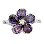 Cheryl M Sterling Silver Rhodium-plated Purple and White Brilliant-cut CZ Flower Ring
