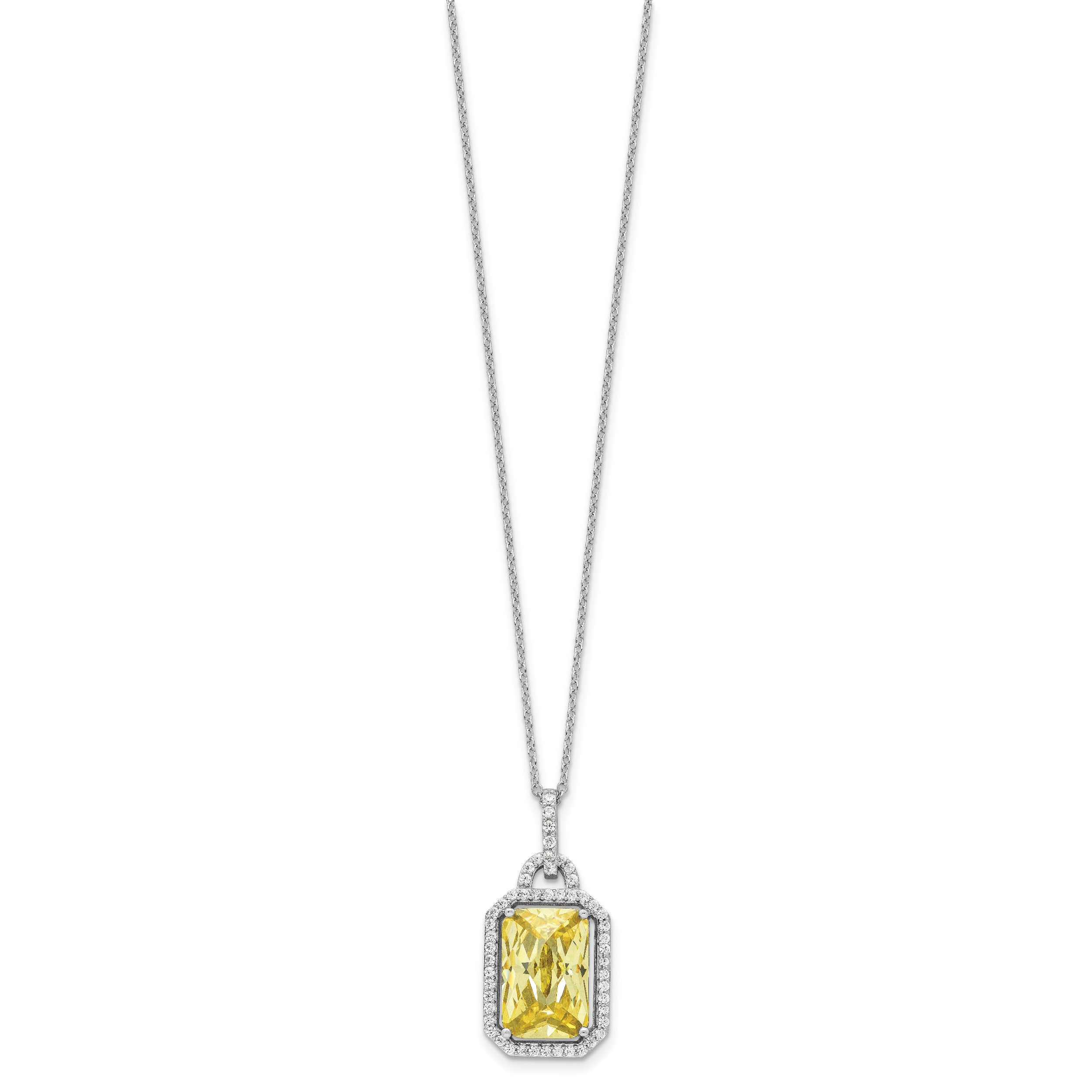 Cheryl M Sterling Silver Rhodium-plated Fancy Yellow Checkerboard-cut and White Brilliant-cut CZ 18 Inch Necklace