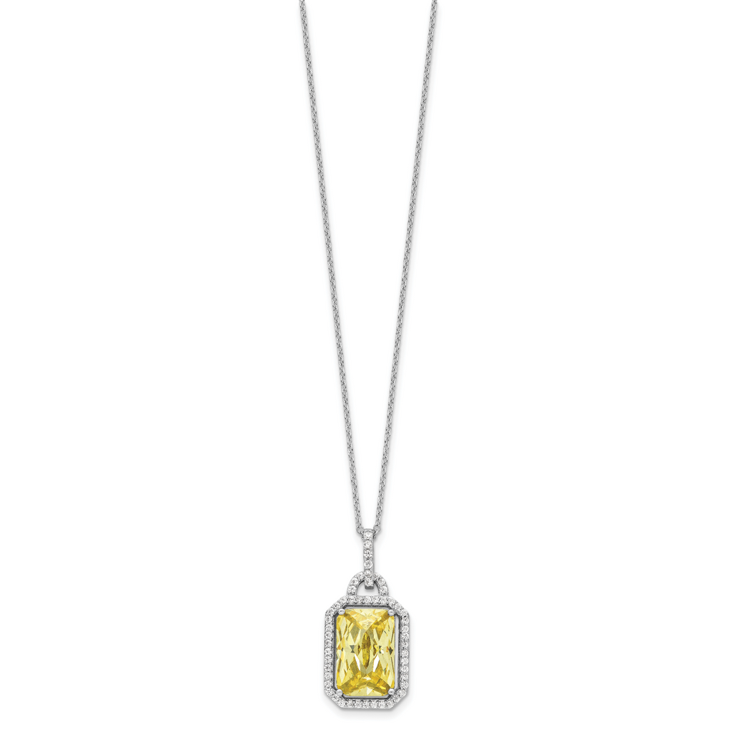 Cheryl M Sterling Silver Rhodium-plated Fancy Yellow Checkerboard-cut and White Brilliant-cut CZ 18 Inch Necklace