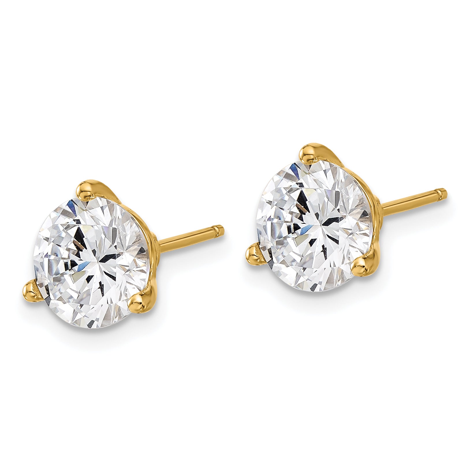 Cheryl M Sterling Silver Gold-tone Brilliant-cut 8mm CZ Stud Post Earrings Secondary image