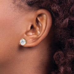 Cheryl M Sterling Silver Gold-tone Brilliant-cut 8mm CZ Stud Post Earrings