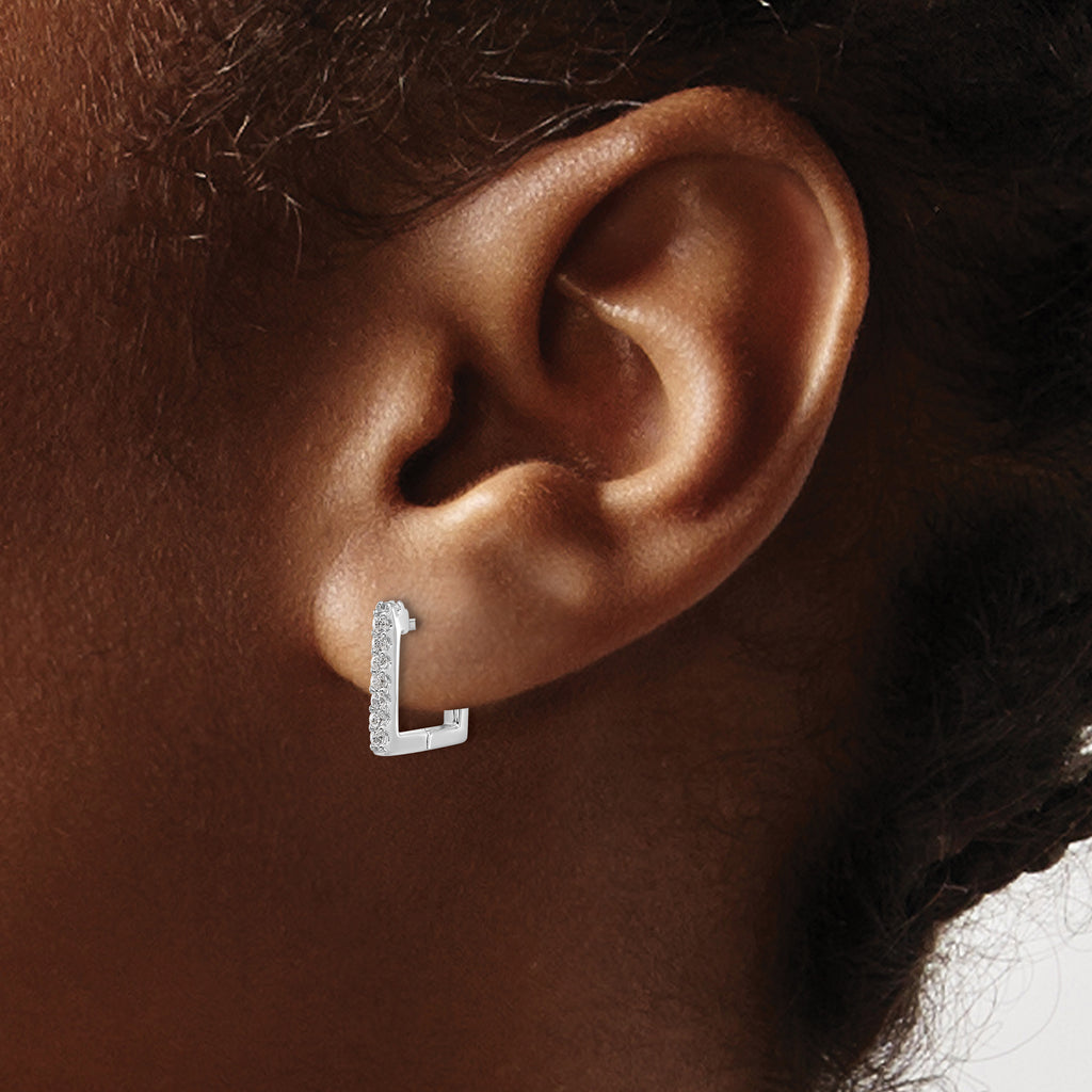 Cheryl M Sterling Silver Rhodium-plated Brilliant-cut CZ Square Hinged Post Hoop Earrings