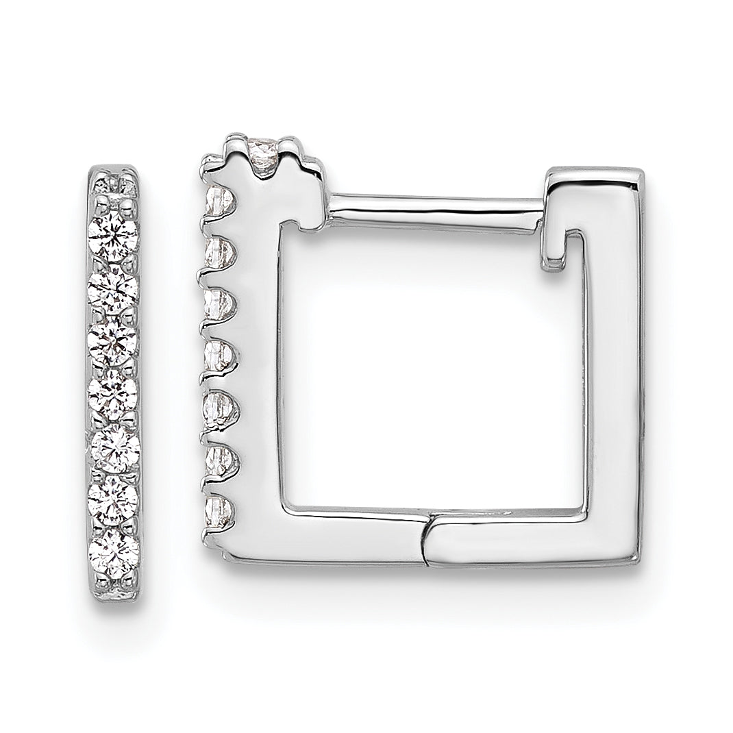 Cheryl M Sterling Silver Rhodium-plated Brilliant-cut CZ Square Hinged Post Hoop Earrings Main image