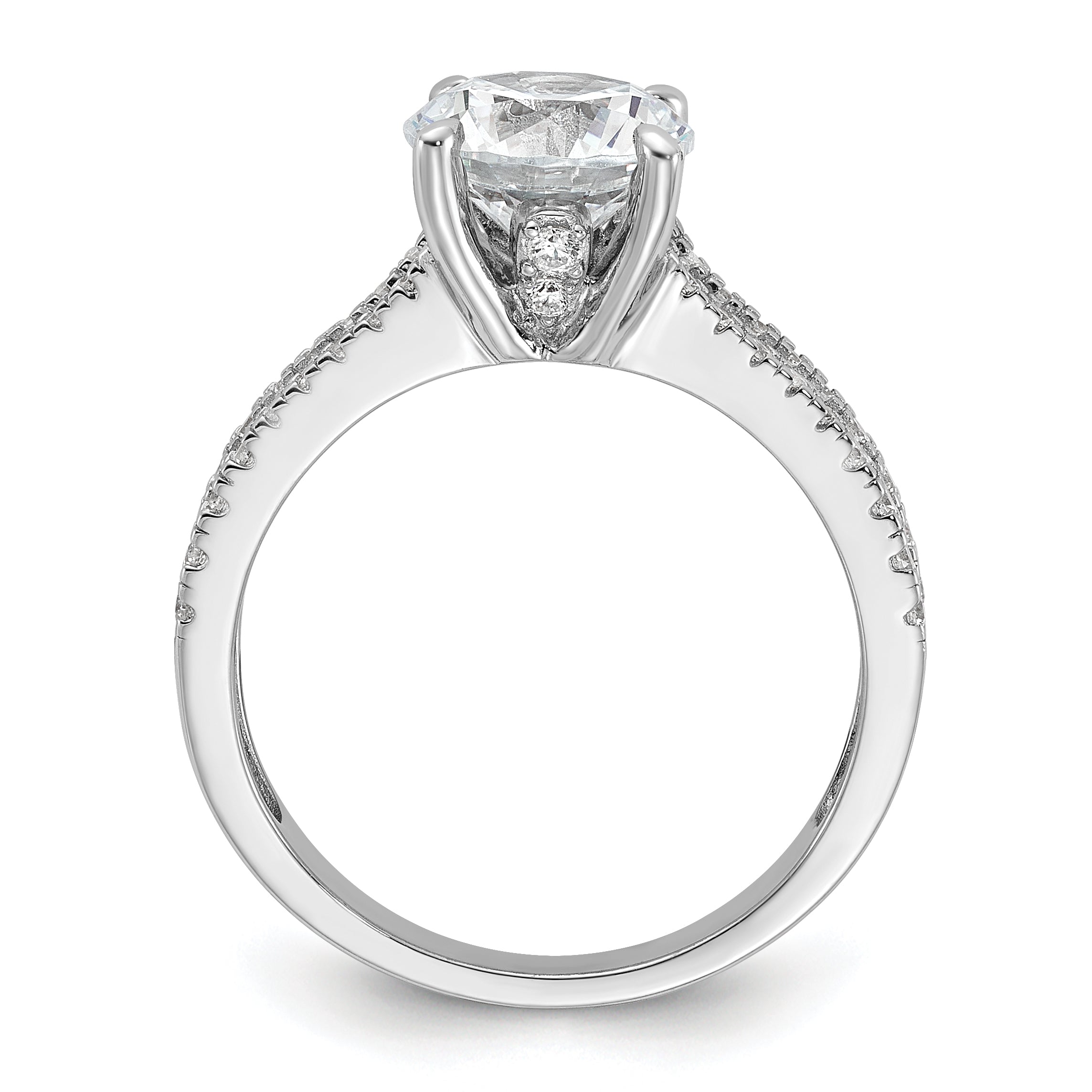 Cheryl M Sterling Silver Rhodium-plated Fancy Brilliant-cut Round CZ Center Stone Ring Secondary image