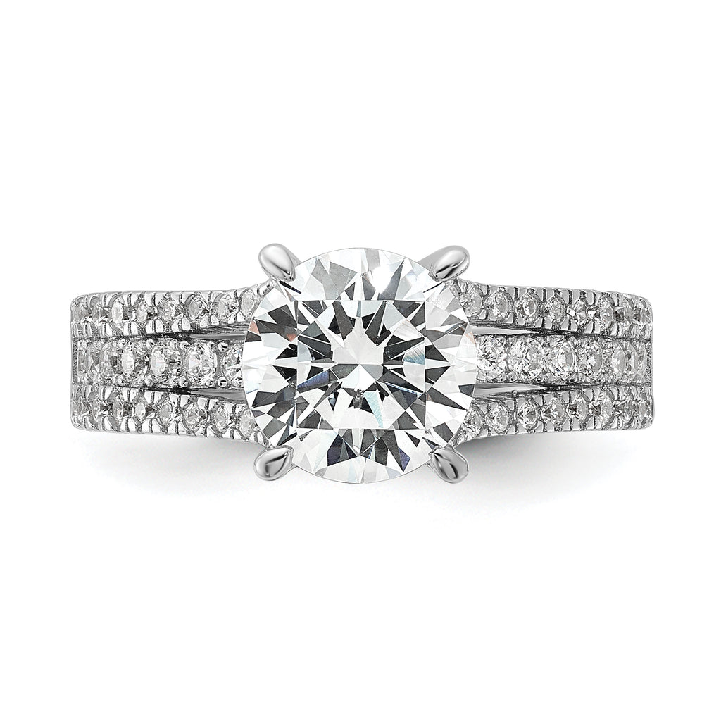 Cheryl M Sterling Silver Rhodium-plated Fancy Brilliant-cut Round CZ Center Stone Ring