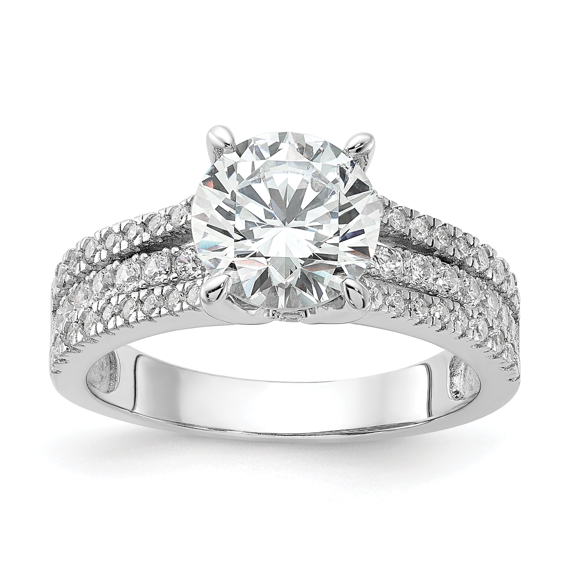 Cheryl M Sterling Silver Rhodium-plated Fancy Brilliant-cut Round CZ Center Stone Ring Main image