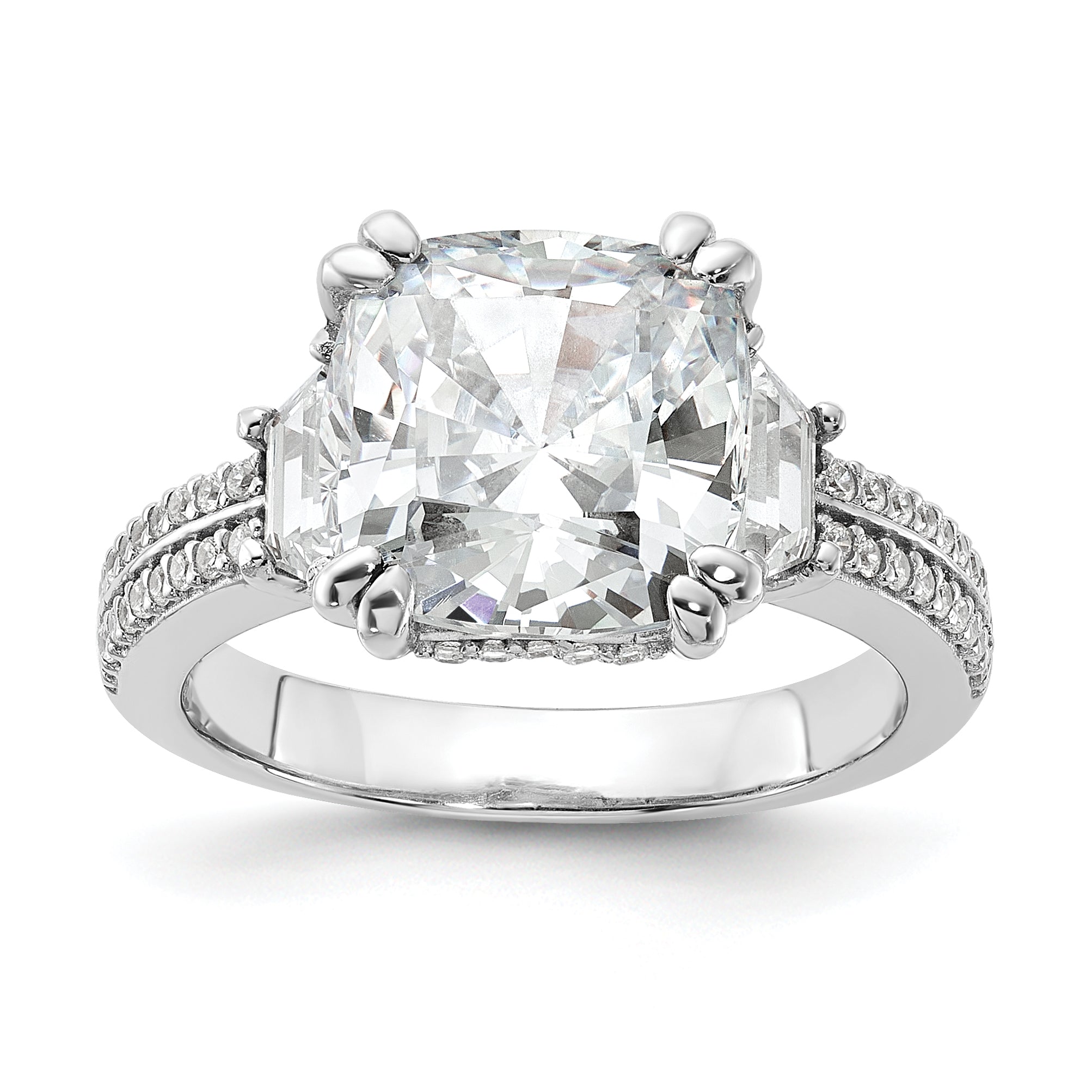 Cheryl M Sterling Silver Rhodium-plated Fancy Cushion-cut Baguette-cut and Brilliant-cut CZ Ring Main image