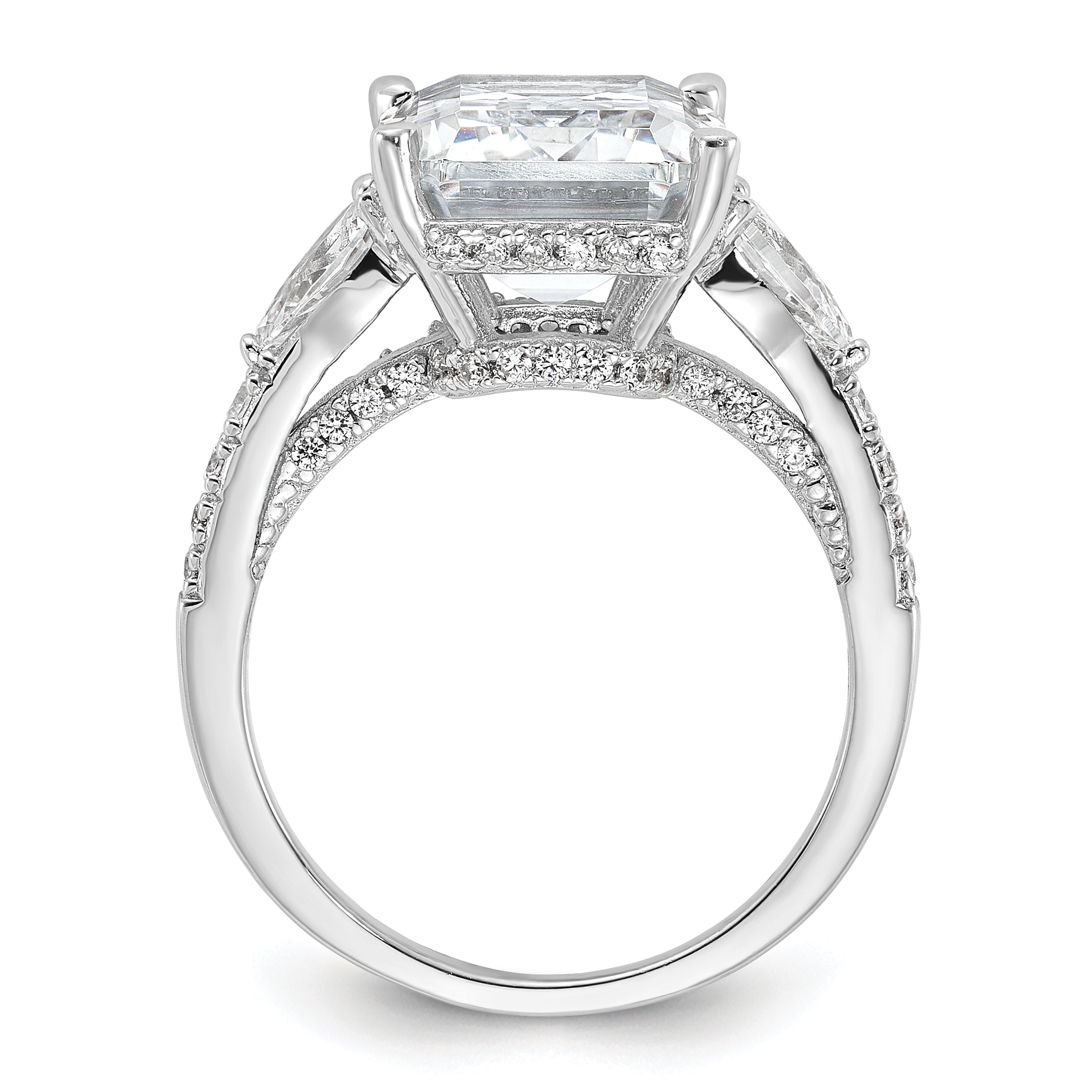 Cheryl M Sterling Silver Rhodium-plated Fancy Emerald-cut and Brilliant-cut CZ Ring Secondary image