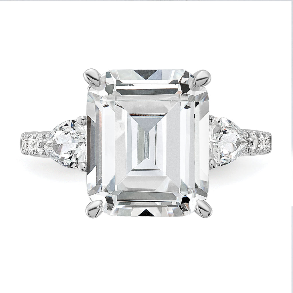 Cheryl M Sterling Silver Rhodium-plated Fancy Emerald-cut and Brilliant-cut CZ Ring