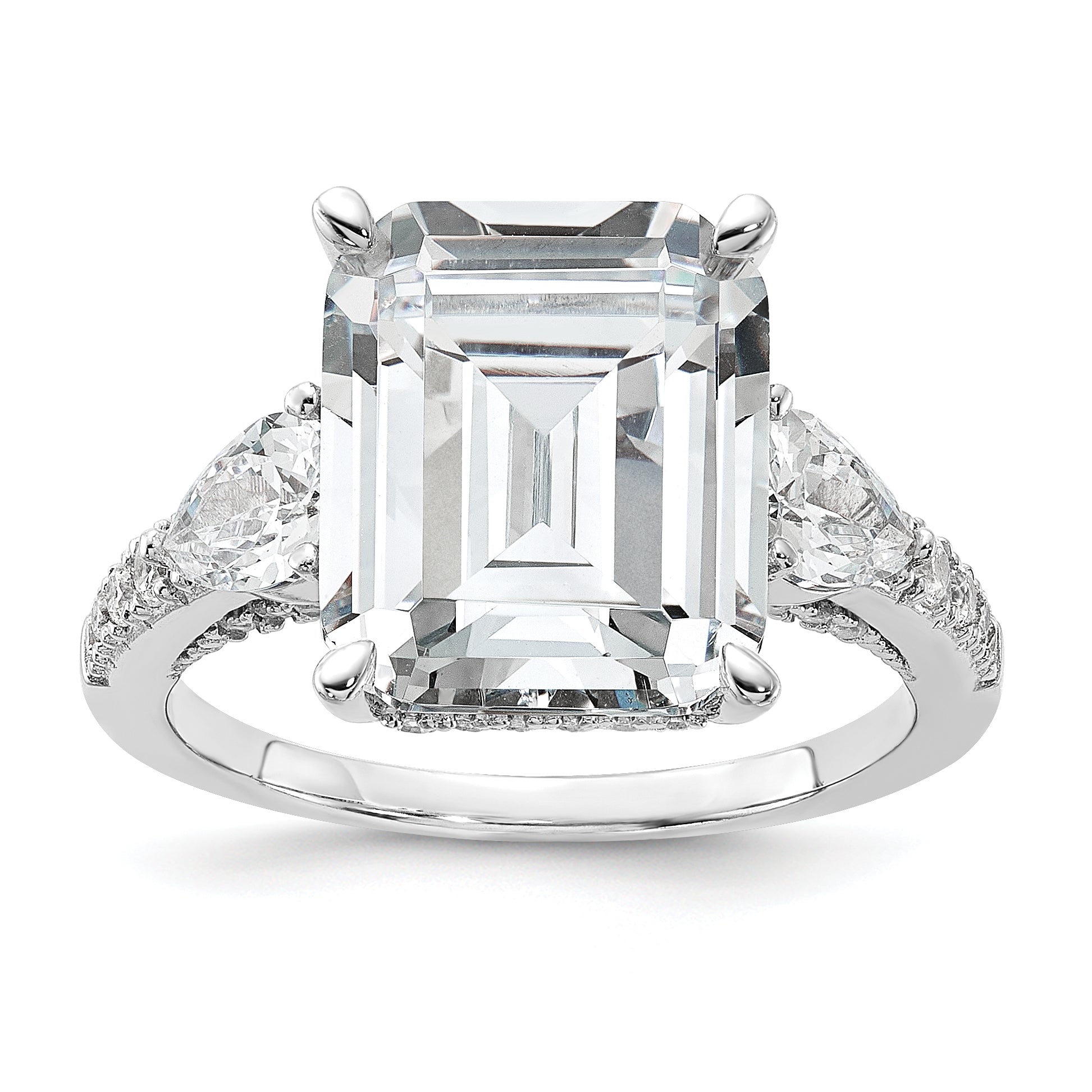 Cheryl M Sterling Silver Rhodium-plated Fancy Emerald-cut and Brilliant-cut CZ Ring Main image