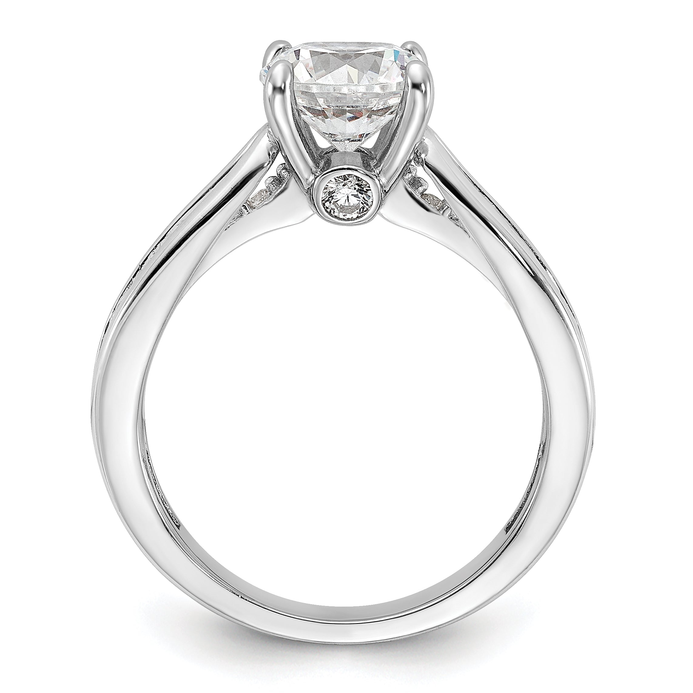 Cheryl M Sterling Silver Rhodium-plated Brilliant-cut 7.5mm Round CZ with Side Stones Fashion Ring Secondary image