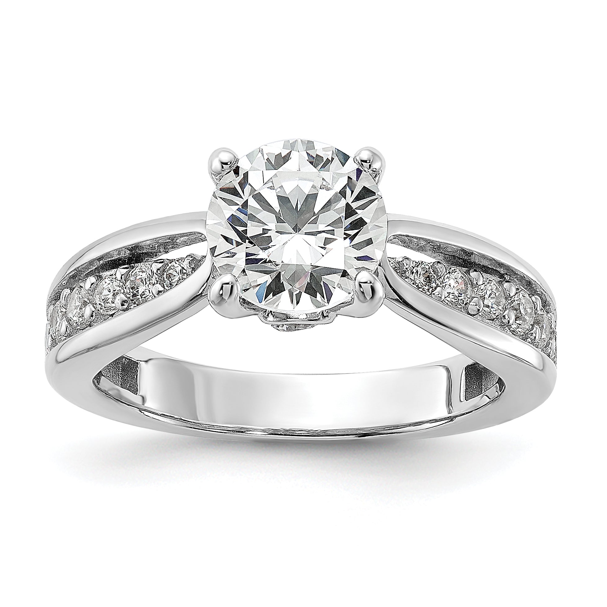 Cheryl M Sterling Silver Rhodium-plated Brilliant-cut 7.5mm Round CZ with Side Stones Fashion Ring Main image
