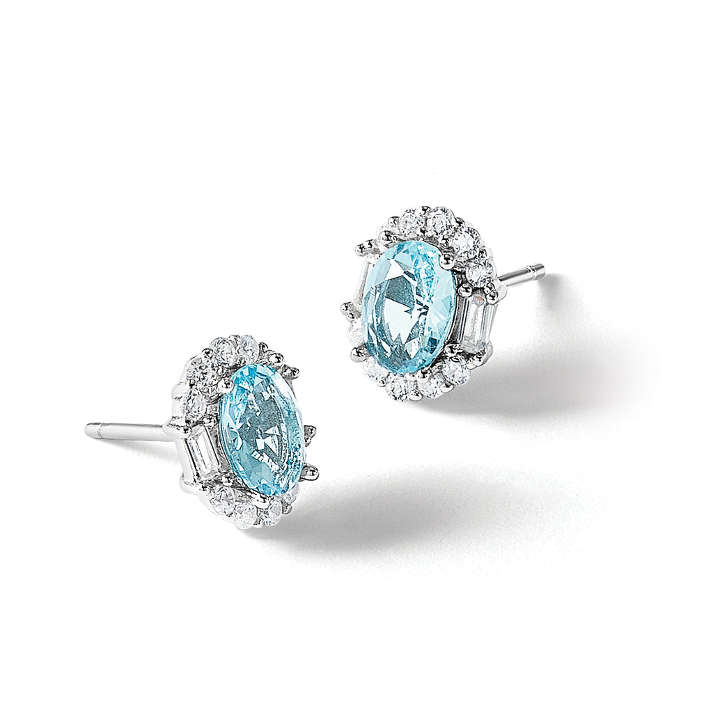 White Emerald-Cut Oval Cubic Zirconia Stud Earrings in Sterling Silver, 7x5mm - Sophia Jewelers