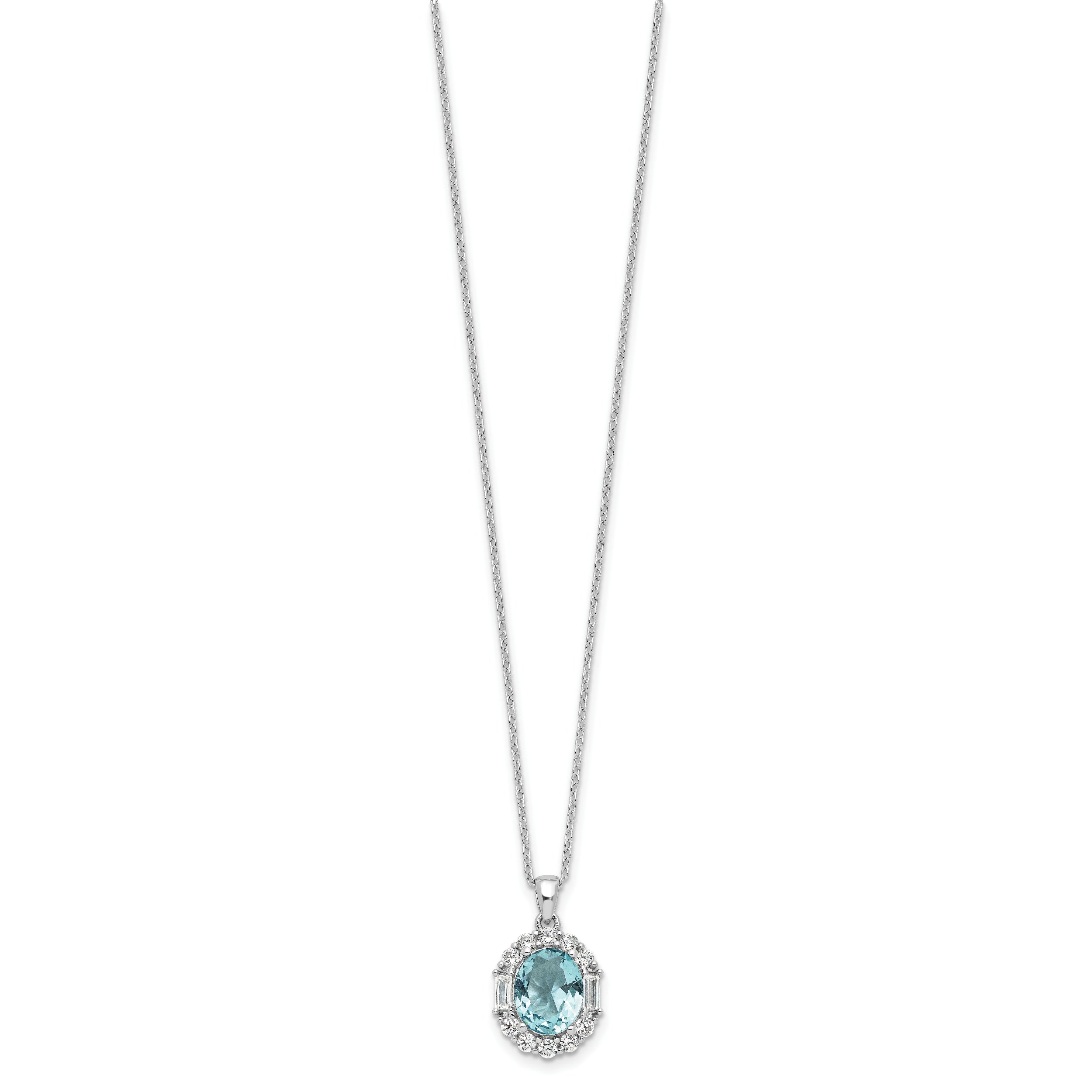 Cheryl M Sterling Silver Rhodium-plated Blue & White Brilliant-cut and Emerald-cut CZ Oval 18 Inch Necklace with 2 Inch Extender