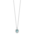 Cheryl M Sterling Silver Rhodium-plated Blue & White Brilliant-cut and Emerald-cut CZ Oval 18 Inch Necklace with 2 Inch Extender